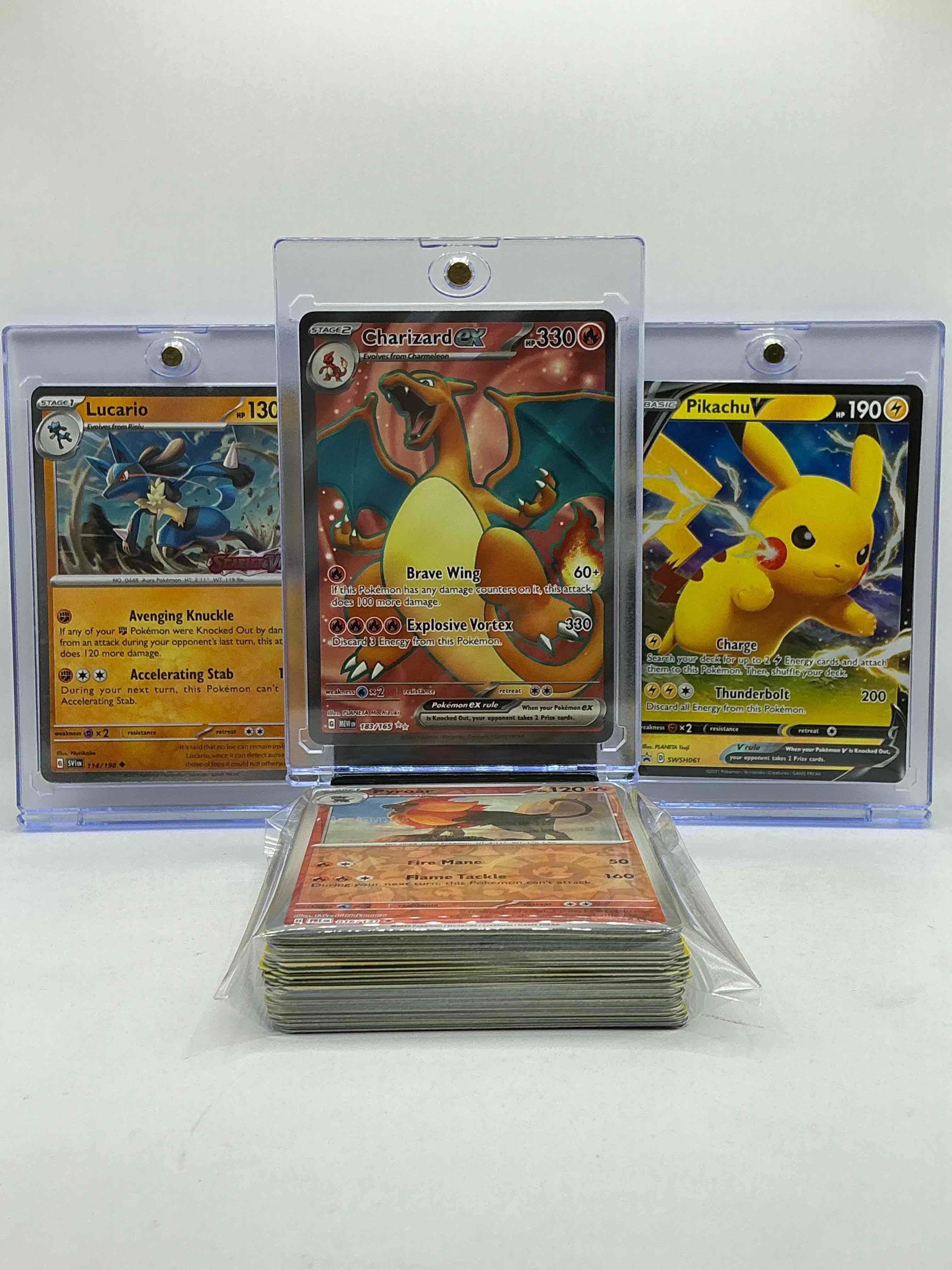 Ultra Rare! Charizard EX HOLO, Pikachu V Holo, Lucario Holo & More! Insane 50 Card Lot! Pokémon Party! Commons, Holos, Rare Cards, Legends & More! Big Three Pokemon! WOW!