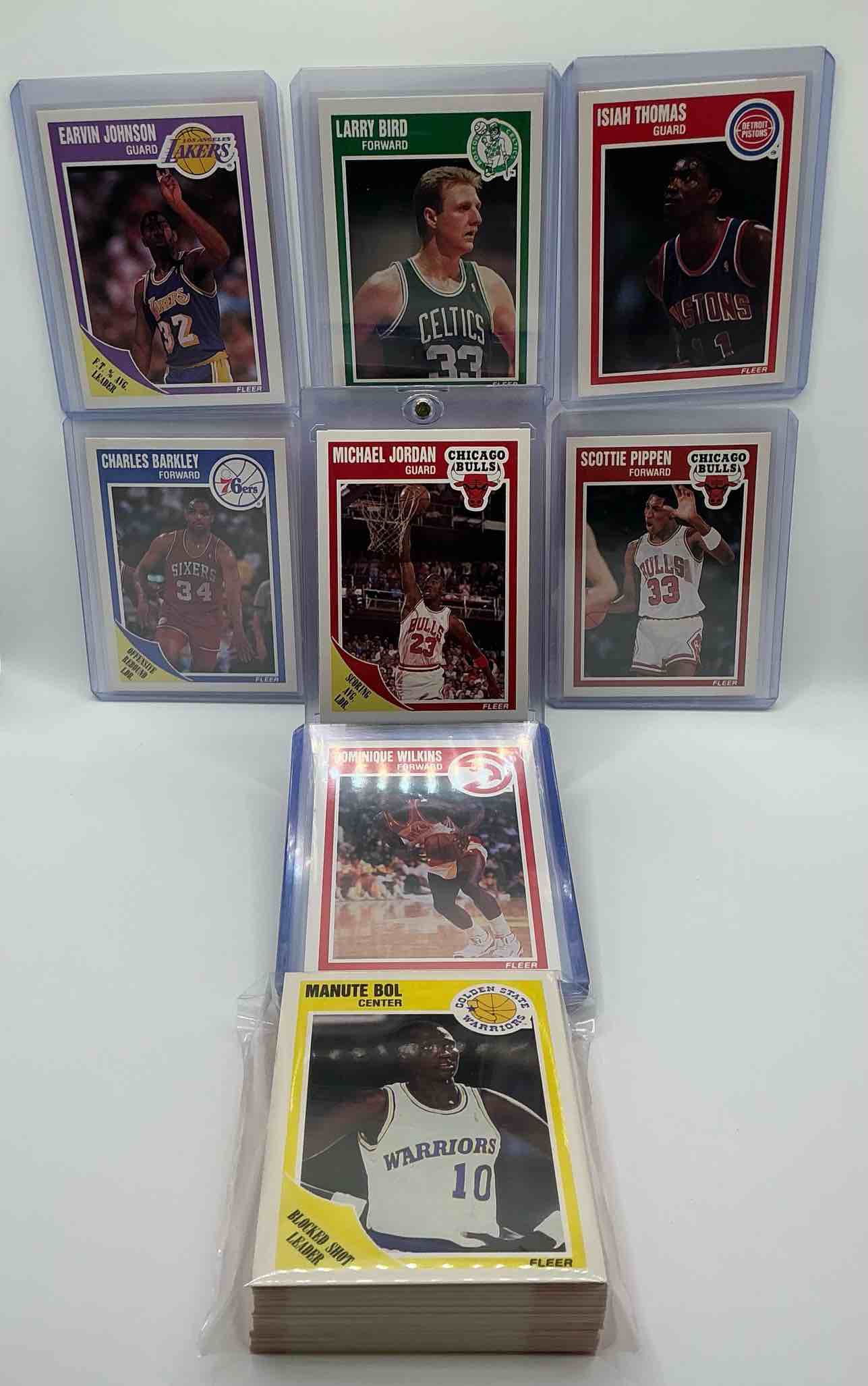 Michael Jordan! Holy Grail Basketball! 1989 Fleer Basketball Cards! 50 Card Craziness! One Of The Most Coveted Michael Jordan, Magic Johnson, Larry Bird, Scottie Pippen, Charles Barkley, Karl Malone & Clyde Drexler Cards! Along With Other Nice 1989 NBA Basketball Cards! Wilkins & More! These Cards Are Super Rare, Only 3 Years Off From A Jordan Rookie! Awesome Base Cards Combo! Wow! Mixed With A Variety Of Other Cards, Doesn't Get Better Than This!