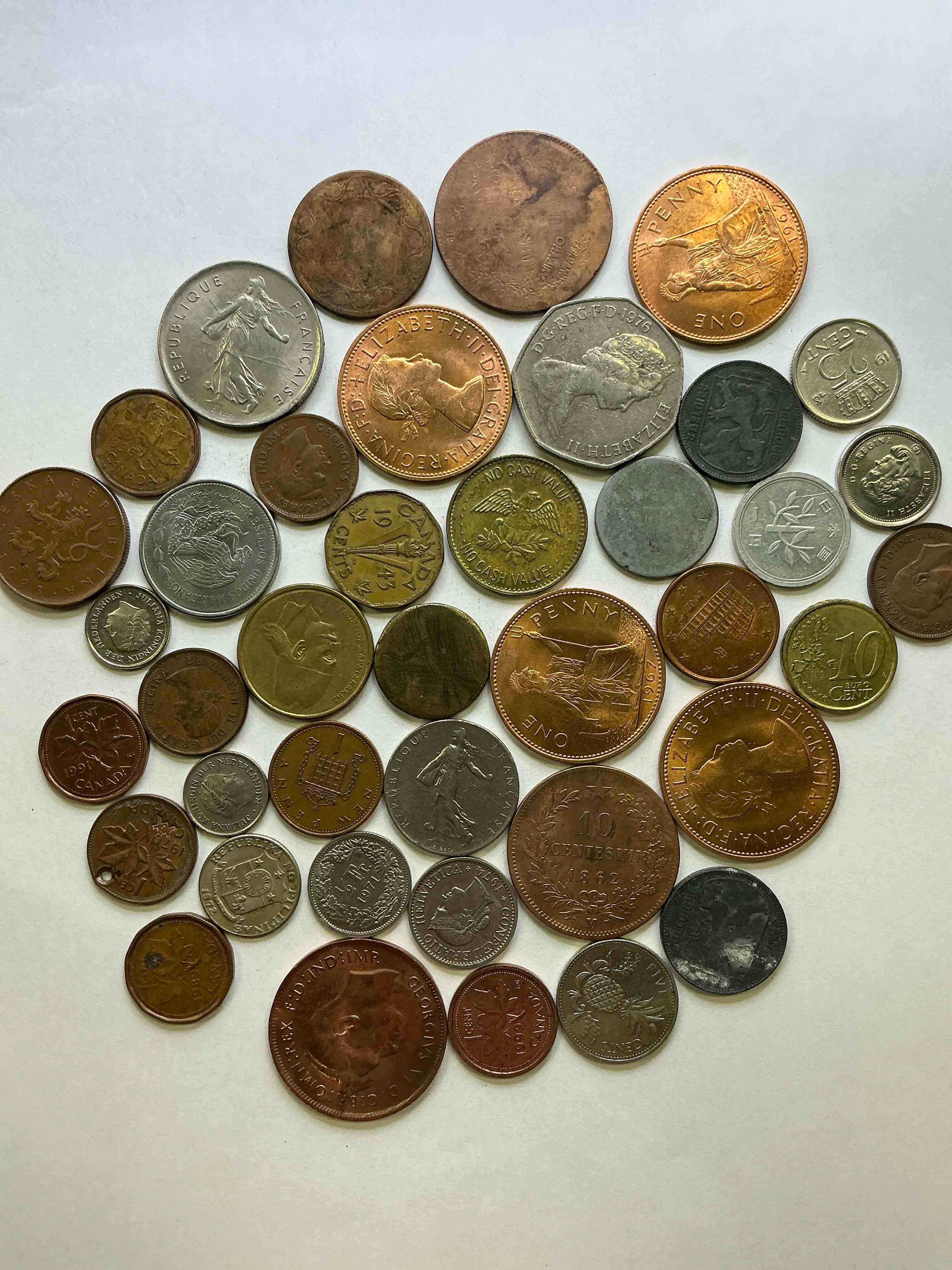 World Coins, Antique & Vintage! Each Lot Is Unique! Many Different Years, Countries, Sizes & Exotic Places. This Cool Collection Of Antique Coins From Around The World Is Loads Of Fun! Have Fun Identifying Each Coin & Country As A Great Educational Tool! A Great Investment Too!