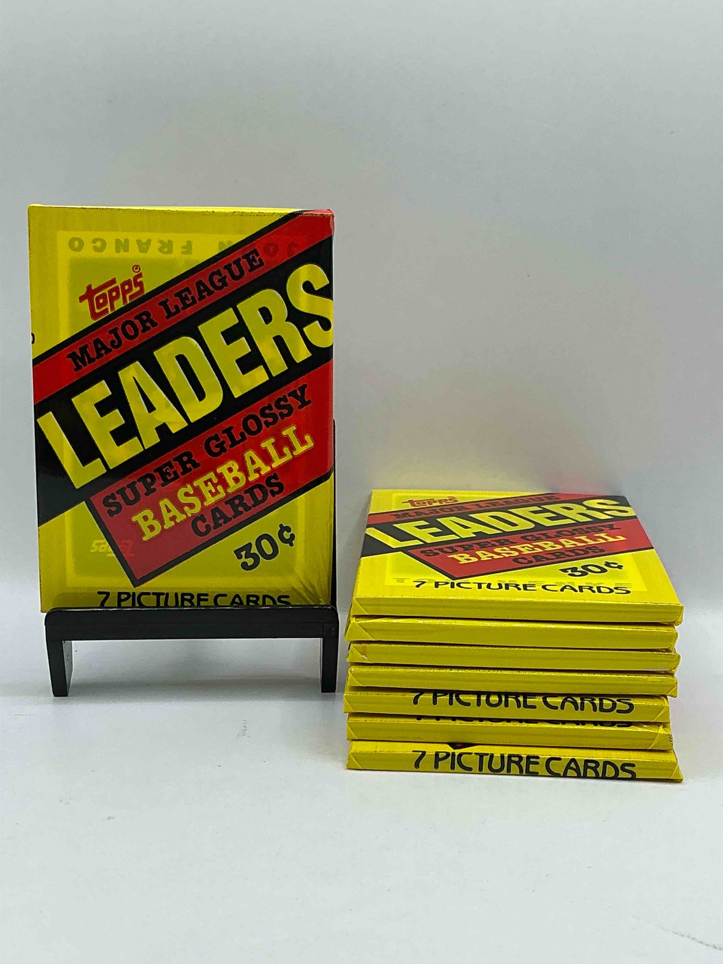 ultra rare! 1987 "mlb leaders" unopened miniature baseball collectible card packs, 6 cards per pack, direct from original retail case. super rare, impossible to find! like new condition!