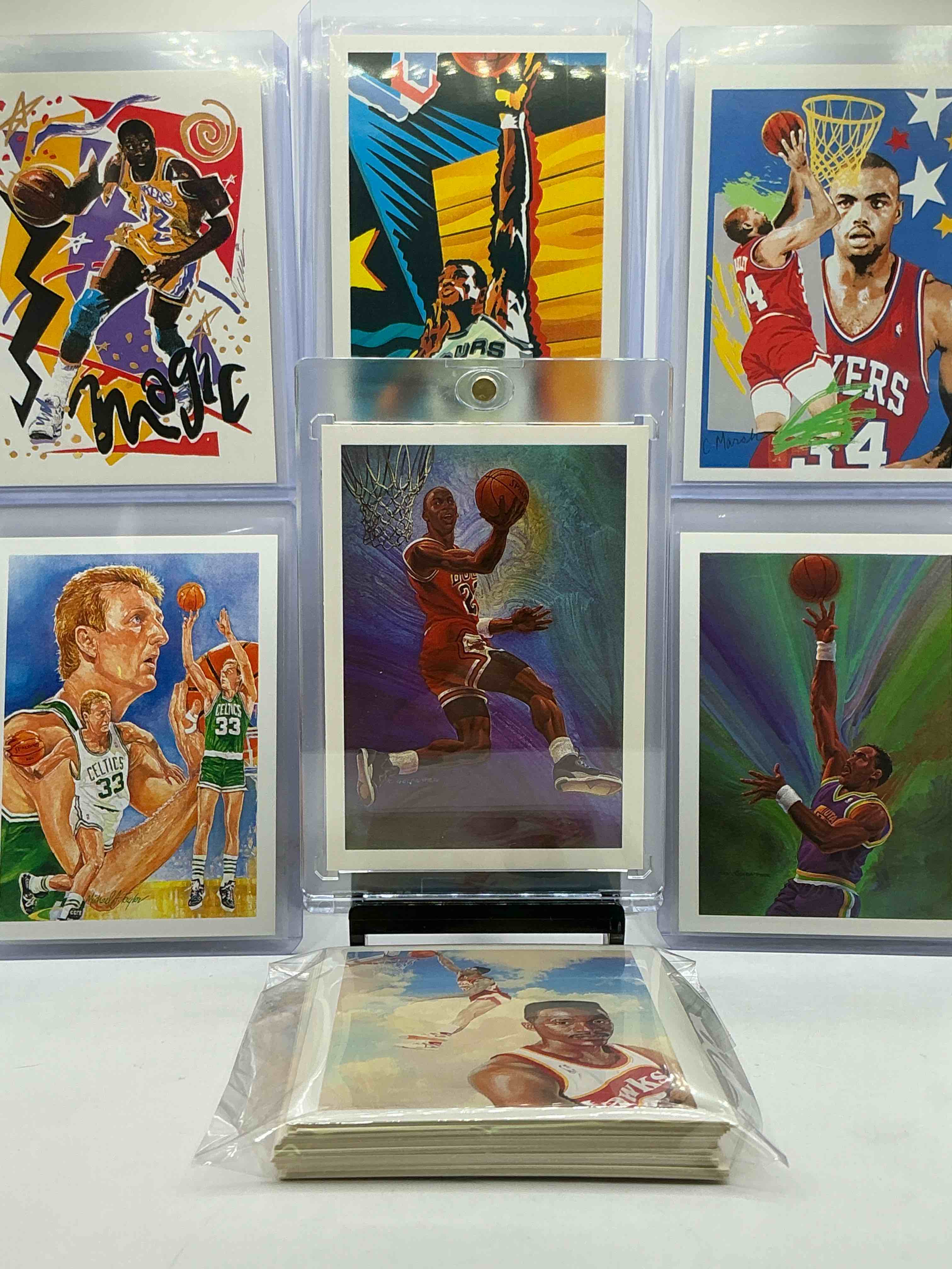 Illustrated Insanity! 1990 NBA Hoops 27 Card Illustration Set, Each Card Uniquely Illustrated Starring The Player! Legends, All Stars & Hall Of Famers Included! Michael Jordan, Magic Johnson, David Robinson, Larry Bird, Hakeem The Dream & More!