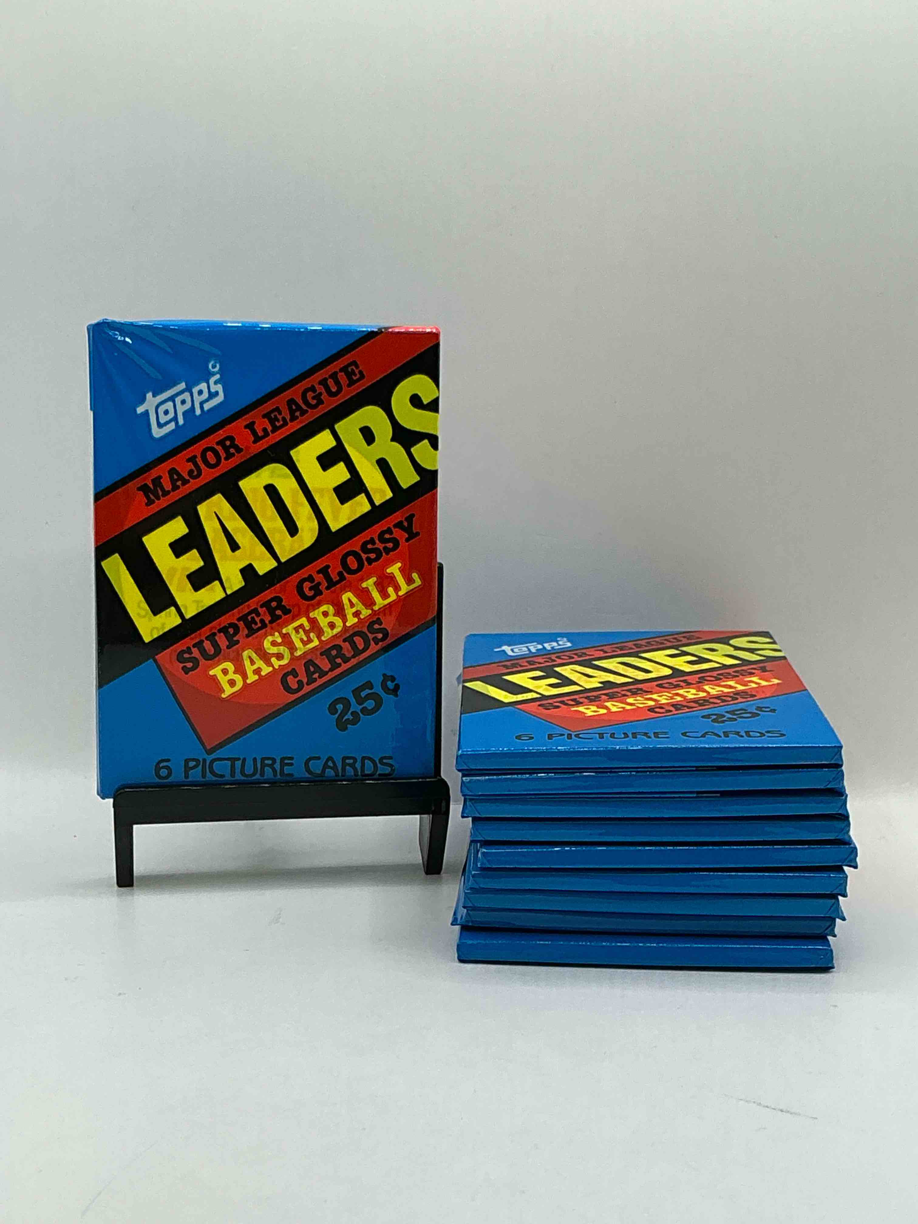 ultra rare! 1986 "mlb leaders" unopened miniature baseball collectible card packs, 6 cards per pack, direct from original retail case. super rare, impossible to find! like new condition!
