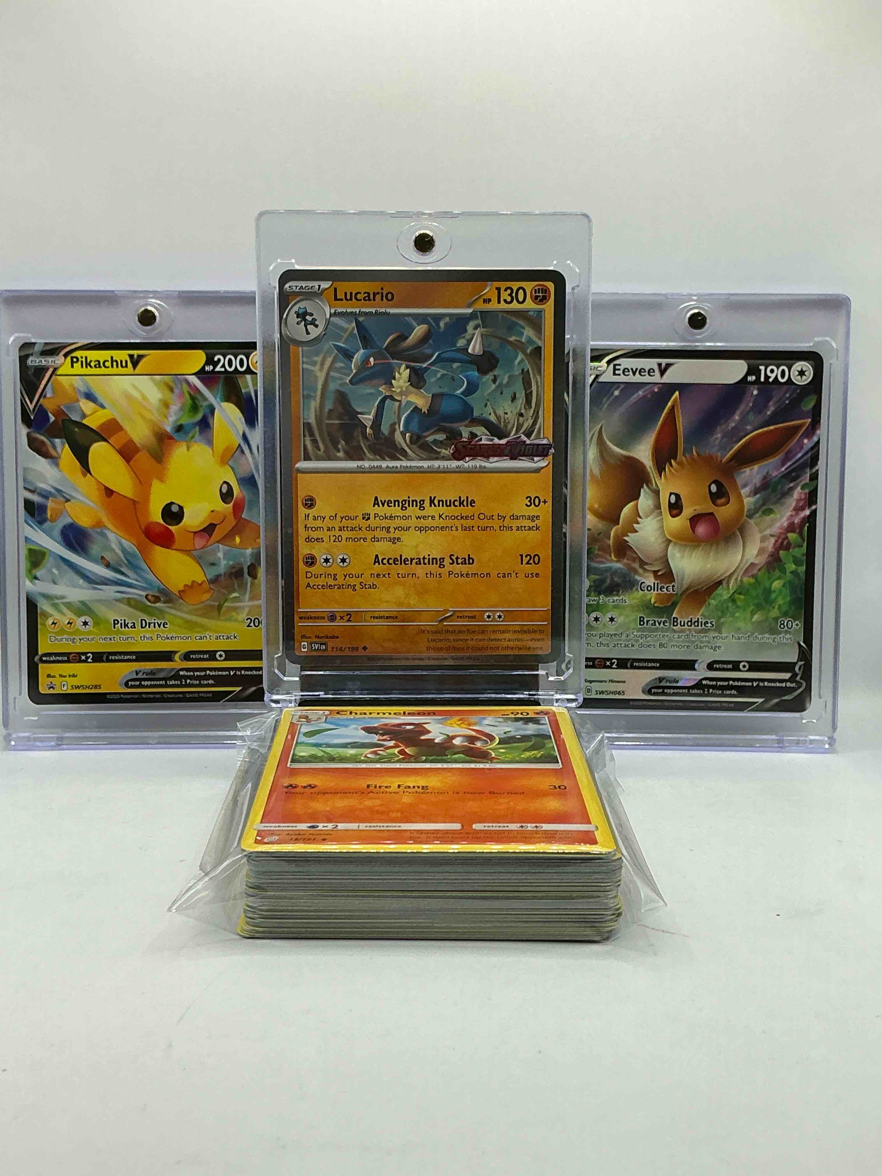 Pokémon Palooza! Pikachu, Lucario, Eevee & More! Pikachu V & Eevee V! What!? 50 Card Pokémon Lot… Includes Holos, Commons, Heroes & More!