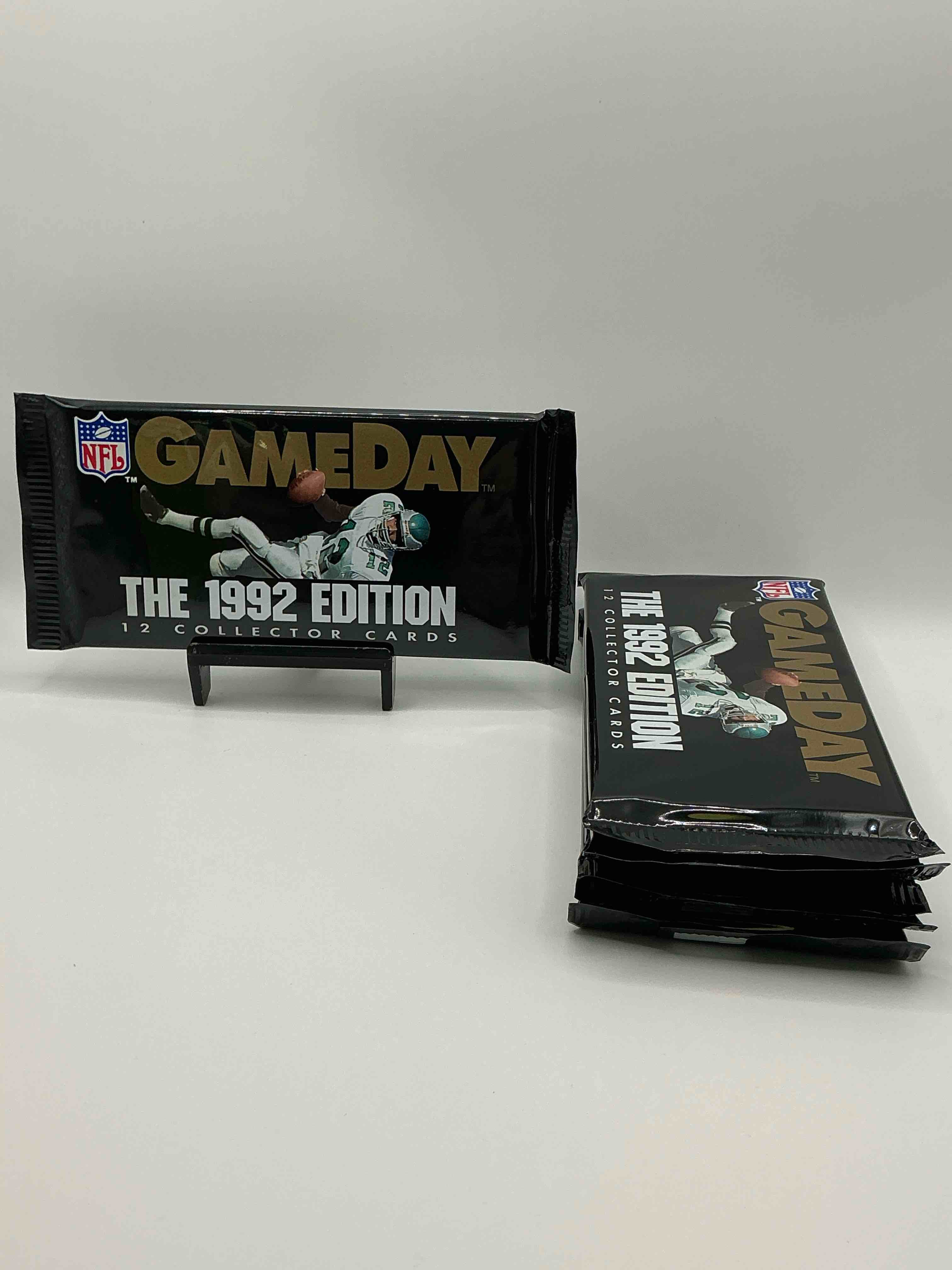 nfl gameday 1992 edition football packs! possible legends inside! search for jerry rice, joe montana, derrick thomas, emmitt smith & so many more! rare oversized card packs!