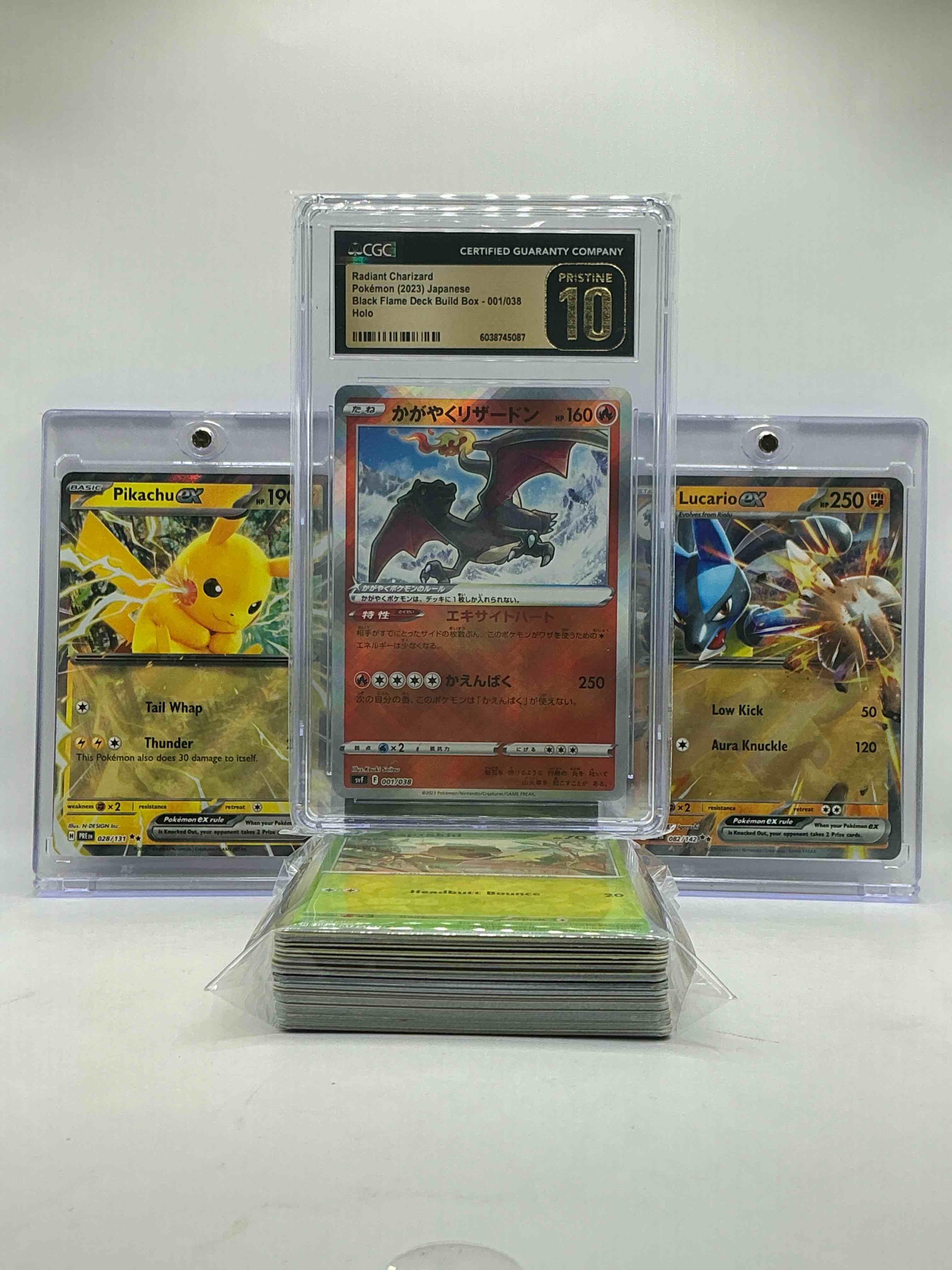 Charizard Gem Mint 10, Pikachu EX Holo & Lucario EX! POKÉMON Big Three! Insane Pokémon Lot… 50 Card Craziness, Including Commons, Holos, Legends & More!