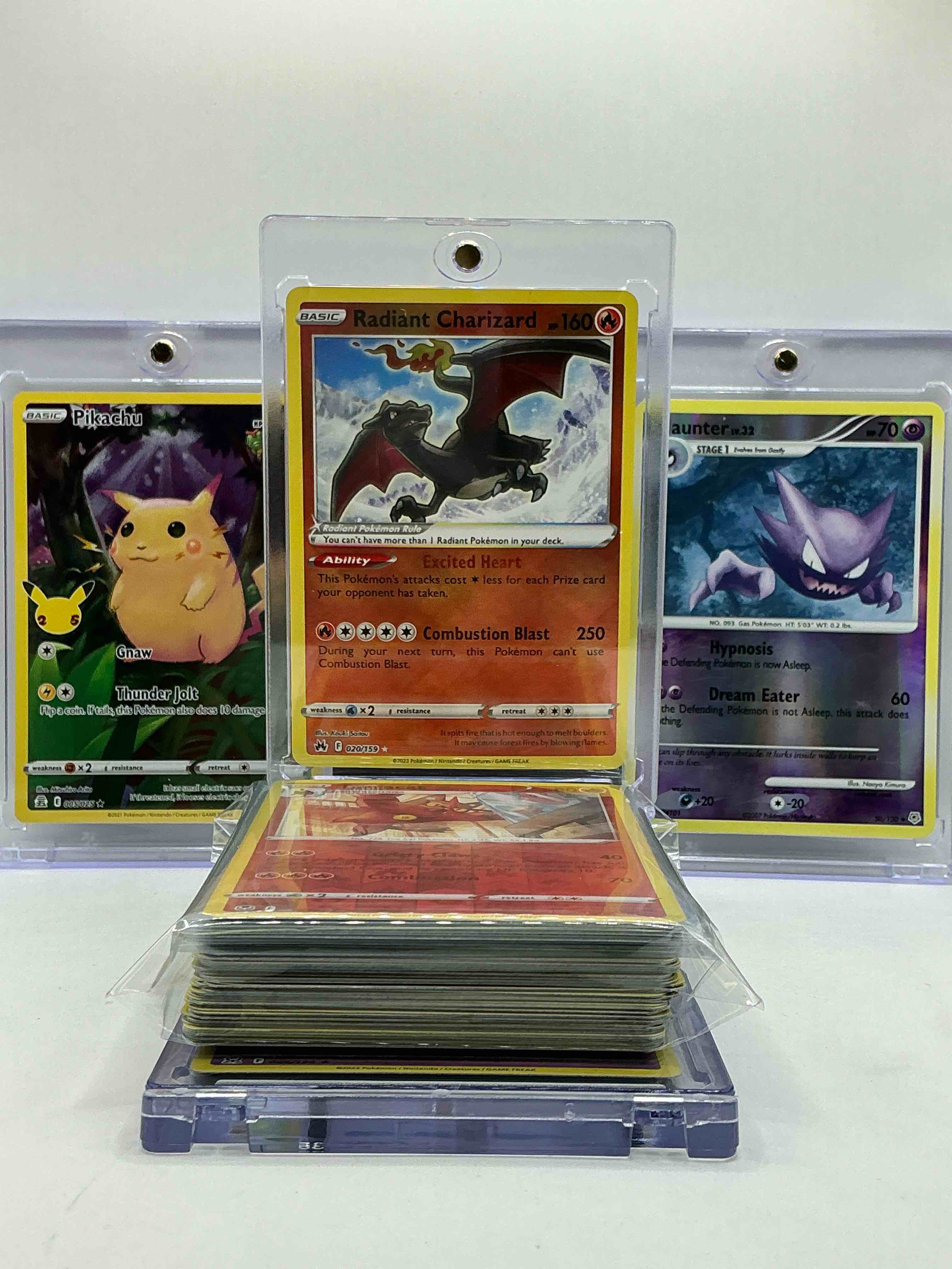 Charizard, Pikachu & Haunter! Pokémon Palooza Big Three! Radiant Charizard Holo, Haunter Holo, Pikachu Holo & More! Insane 50 Card Pokémon Lot, Holos, Legends & More! Insane, Including Commons, All Different Kinds!