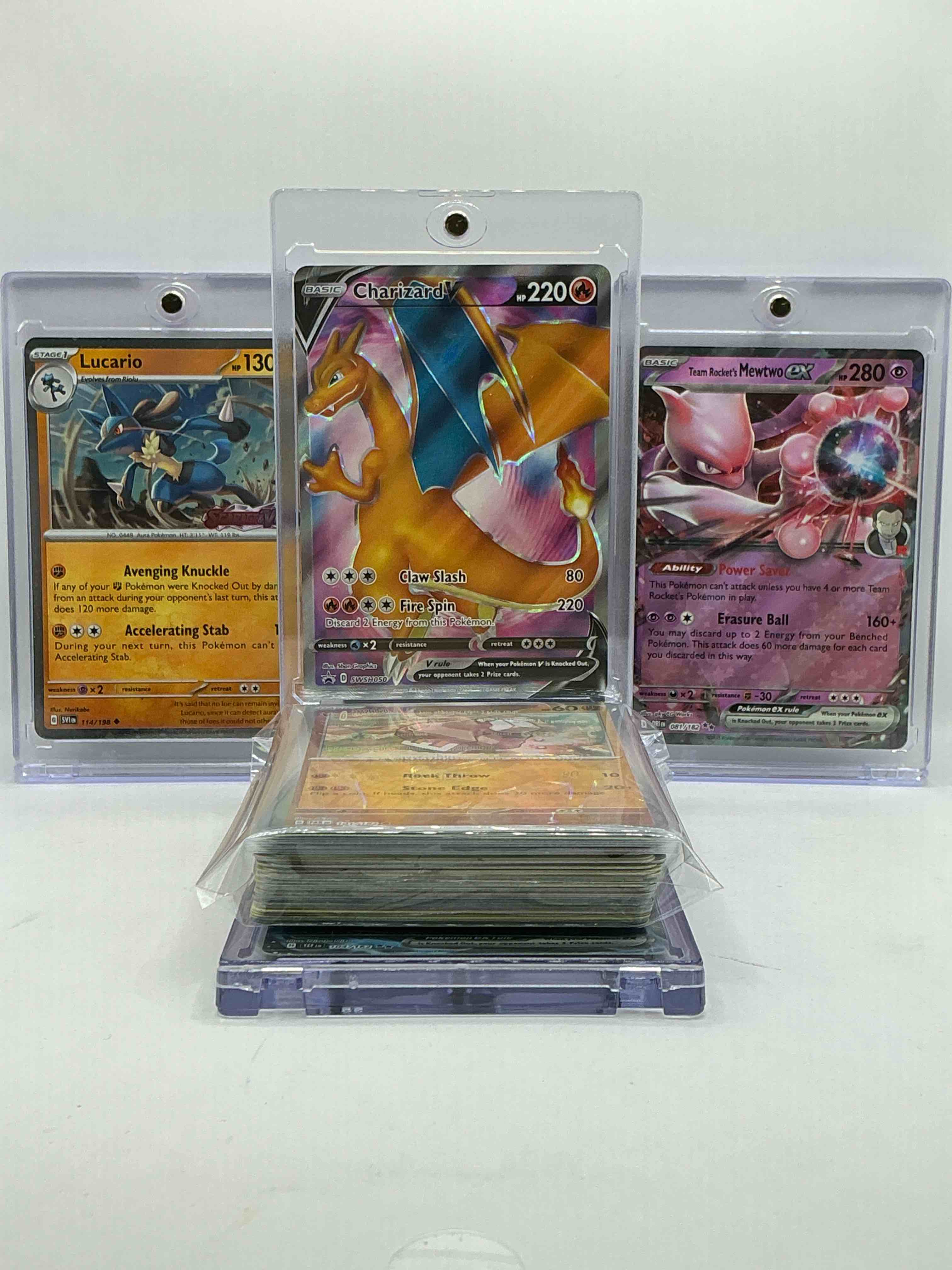 Pokémon Party! Charizard V, Lucario & Mewtwo EX! WOW! Insane Pokémon Trio! This 50 Card Lot Includes Commons, Holos, Legends & More! Insane Charizard, Lucario & Mewtwo!