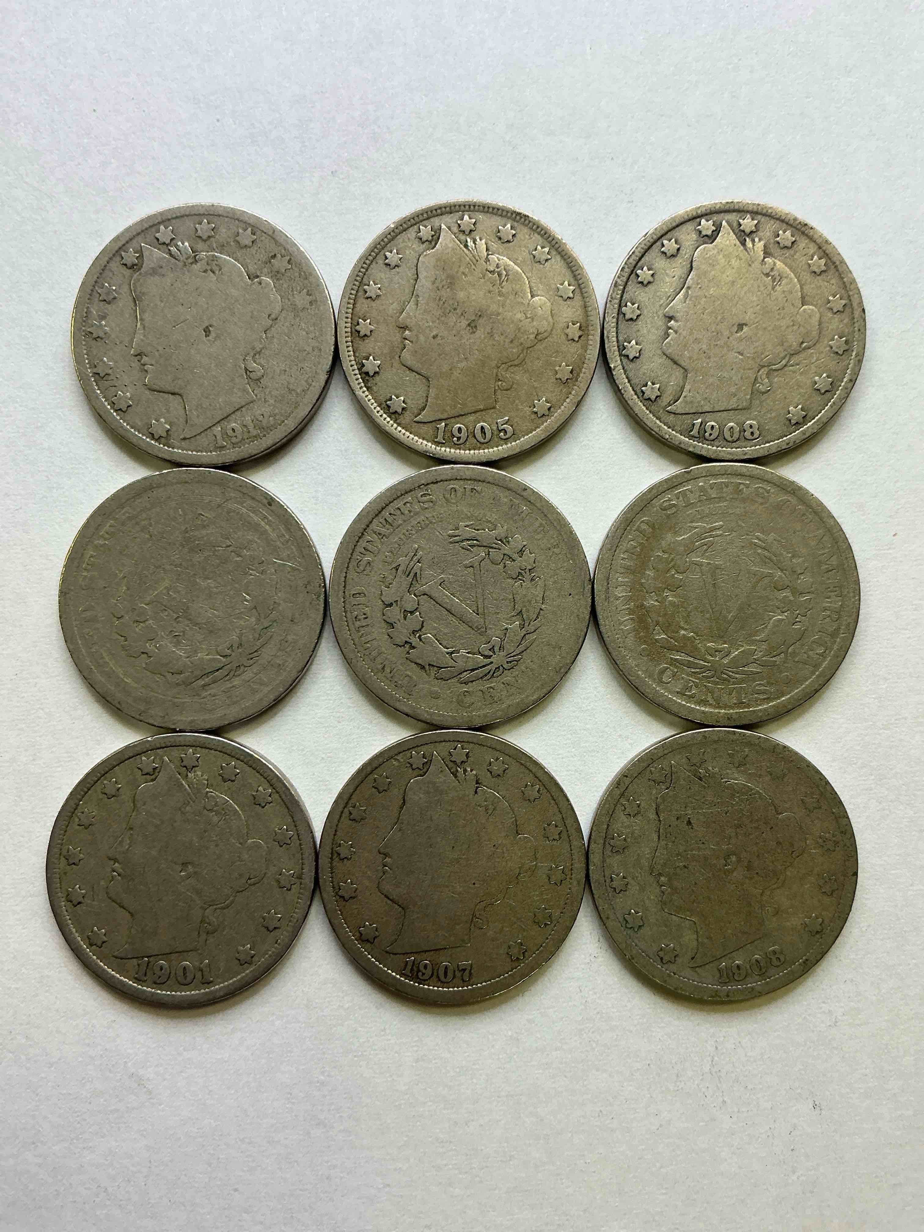 Antique U.S. V Nickels! Think Of The History These Coins Have Seen!, Liberty Head V Nickels Were Minted Up Until 1913 & Were The Style Of Nickels Before Buffalo Nickels. Own Some Cool Pieces Of History! Rare To See These Coins With The "Date On" In Circulated Condition!