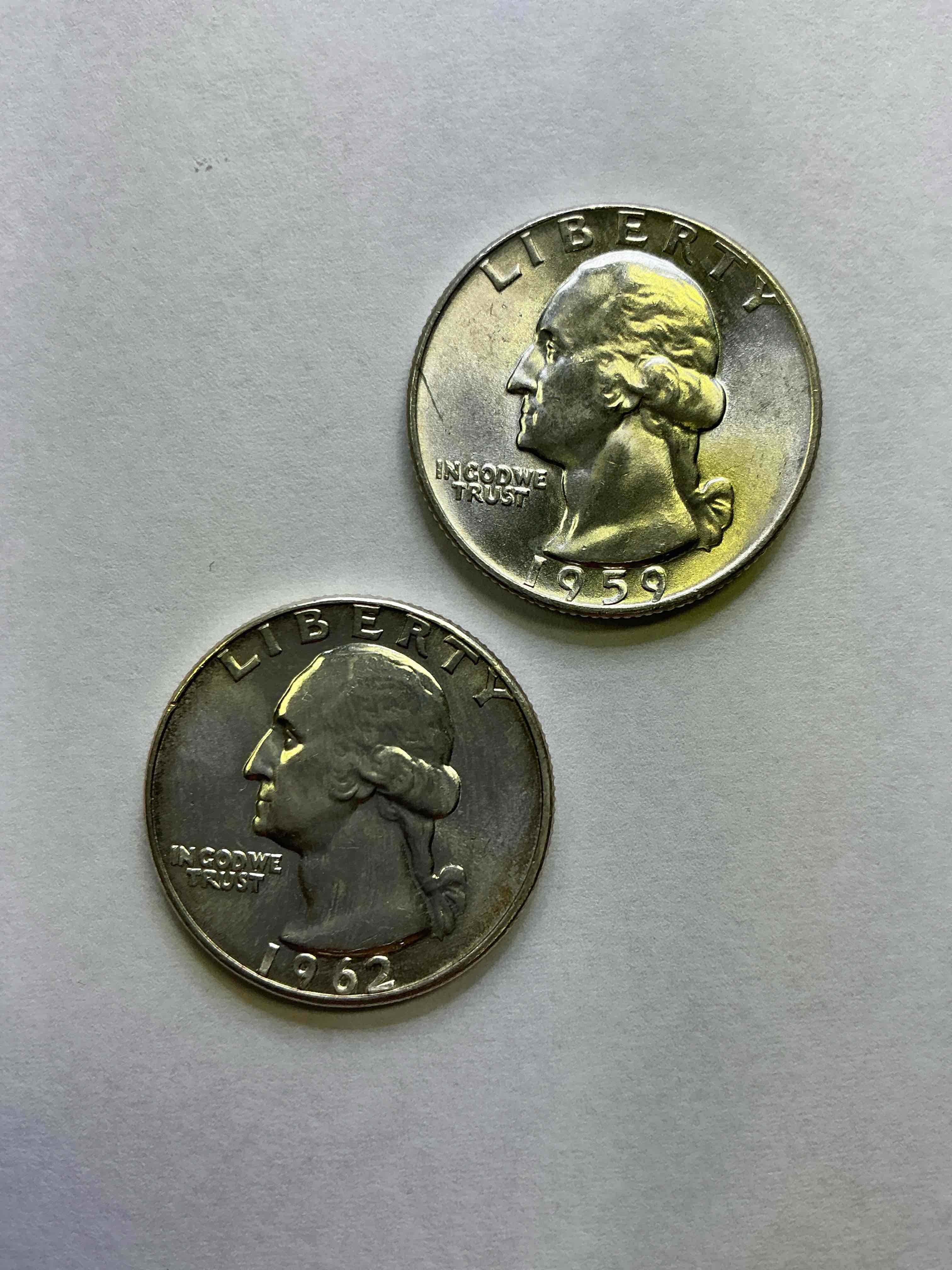 George Washington Silver! Pre 1965 U.S. Quarter Dollar Coins Were Actually Silver, Here Are Three Great Examples Of Awesome Pre 1965 George Washington Silver Quarters! Great For Investing In Precious Metals! These Coins Were Minted At 90% Silver and 10% Copper, Giving Them A Net Weight Of .18084 Ounces Of Pure Silver Per Coin! Hard To Find! Invest & Win!