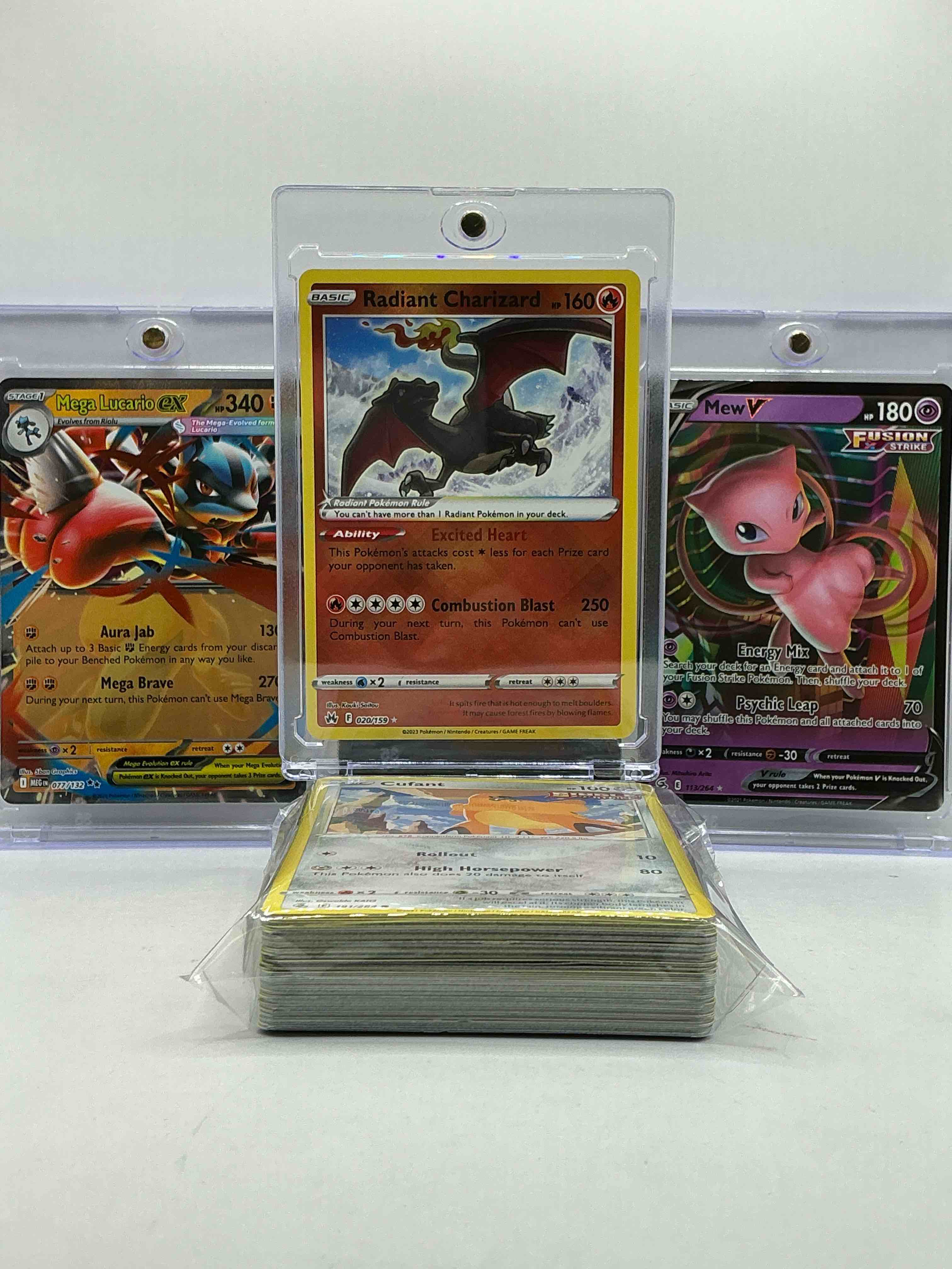 Radiant Charizard Holo, MEGA Lucario EX Holo, Mew V Holo! Rare Pokemon Trio! Insane 50 Card Lot… Includes Holos, Commons, Basics & More!