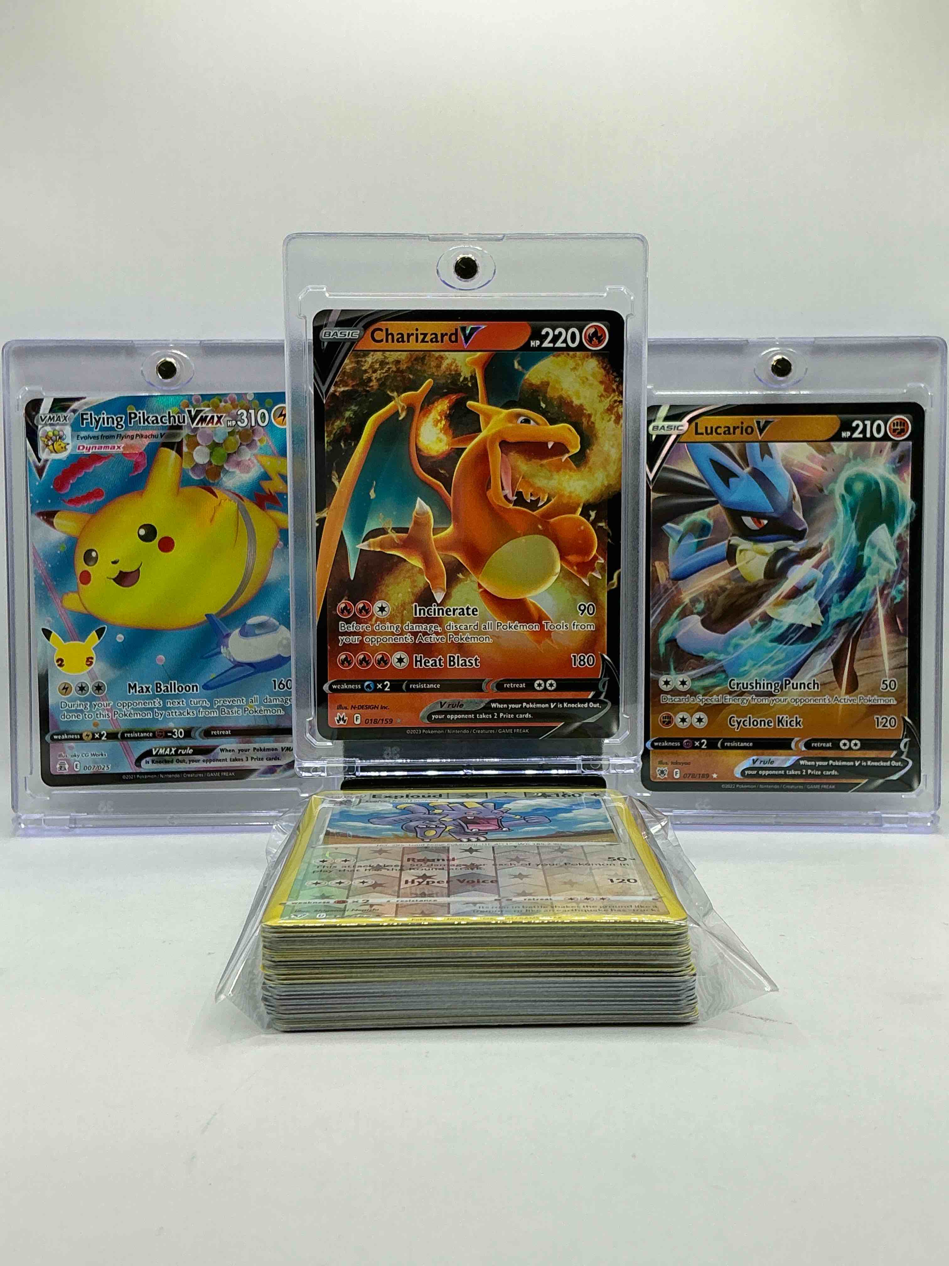 Pikachu VMAX, Charizard V, Lucario V & More! Insane… Three Of The Most Coveted Pokemon! Insane Holos, Legends & More! 50 Card Craziness… Including Commons, Holos, Basics & More! 