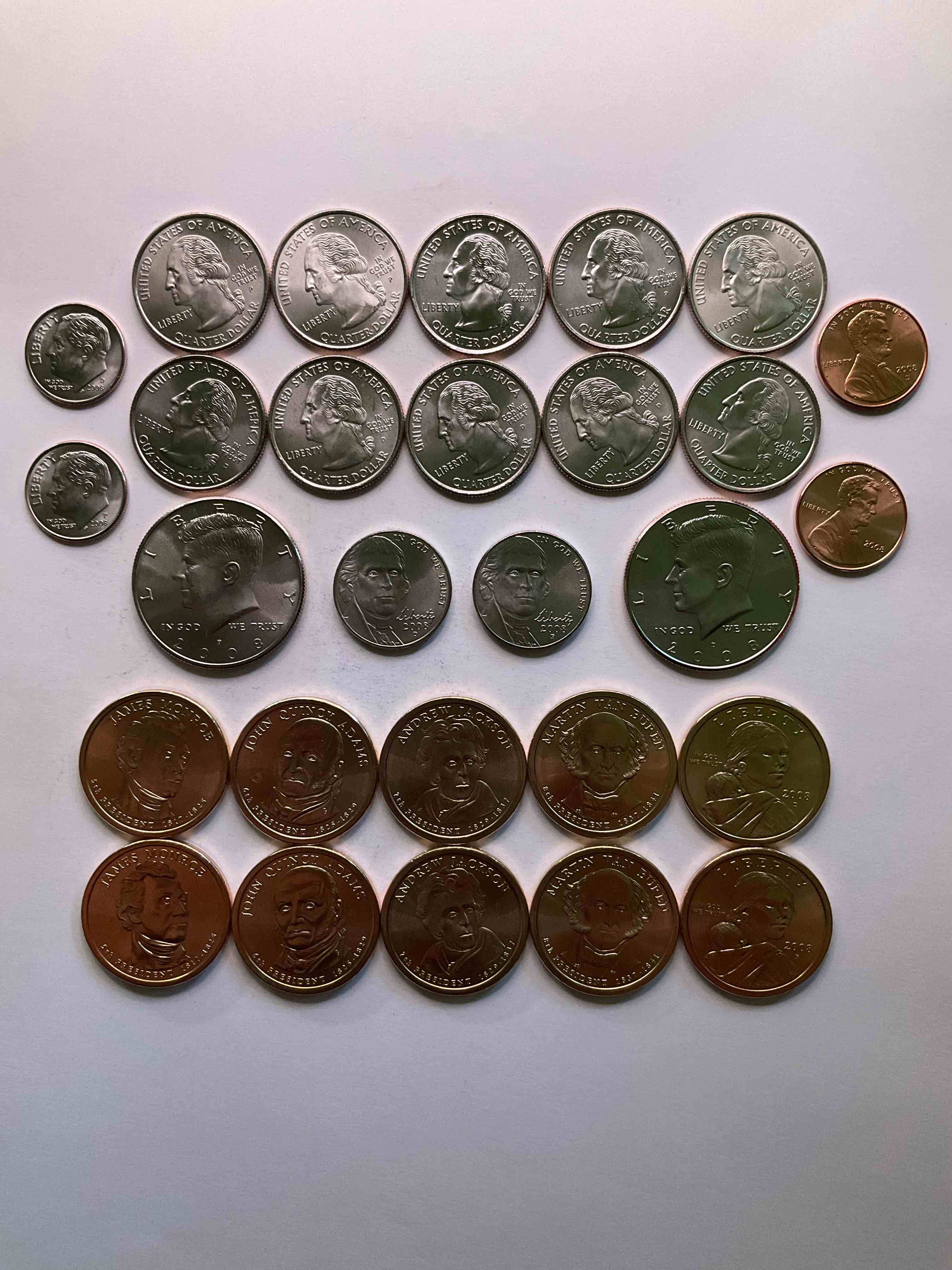 Crazy Uncirculated 2008 Mint Set! 28 Coin Set, Including President Dollar Coins, Half Dollars, State Quarters, Dimes, Nickels & Pennies! Insane Mint Set!
