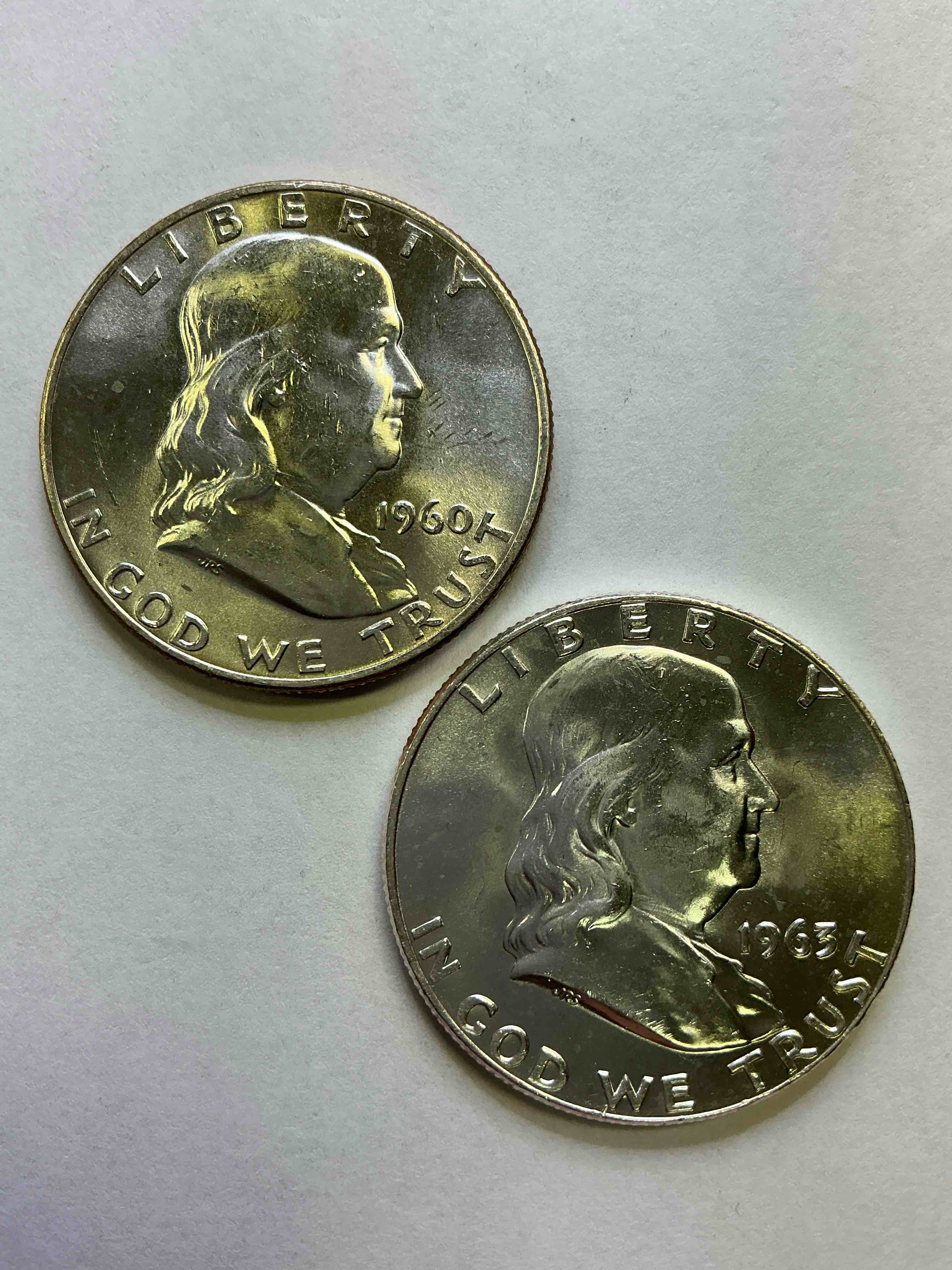 Uncirculated Ben Franklin Silver! Pre 1965 Silver U.S. Half Dollar Coins! Before 1965 American Half Dollars Were Actually Silver, Here Is A Gorgeous Example Of A Rare Ben Franklin Silver Half Dollar. Uncirculated, Great Condition & Great For Investing In Precious Metals! These Heavy Half Dollars Were Minted At 90% Silver and 10% Copper, Giving Them A Net Weight Of .36169 Ounces Of Pure Silver Per Coin! Getting Very Rare. Invest & Win!