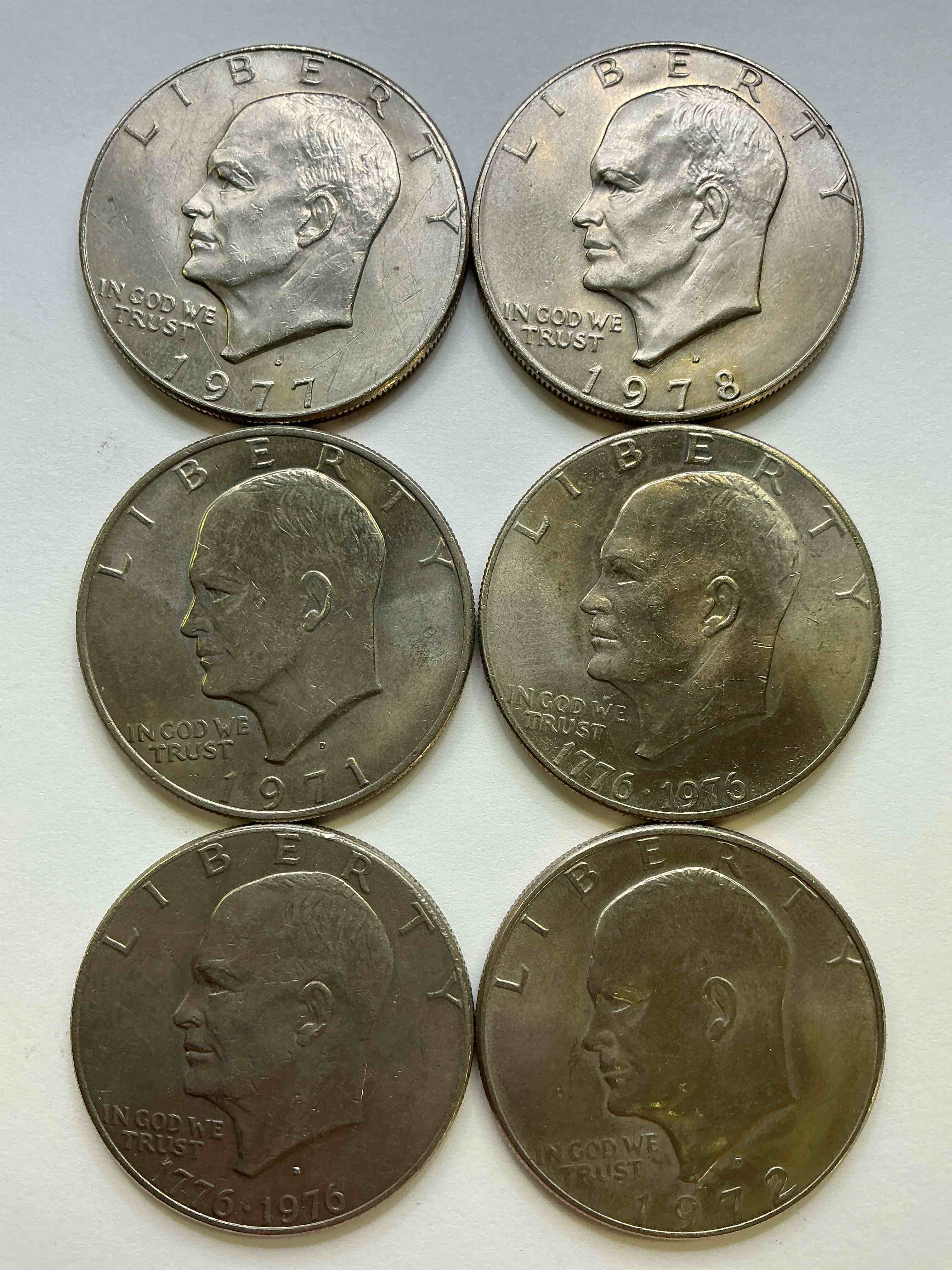 Gorgeous Eisenhower Dollar Coins! These Striking, Large U.S. Coins Were Minted From 1971-1978. Here Are Gorgeous Examples Of “Ike" Dollars From 1976 & More! These Coins Have Become Immensely Popular With Collectors & Some Have Great Toning!