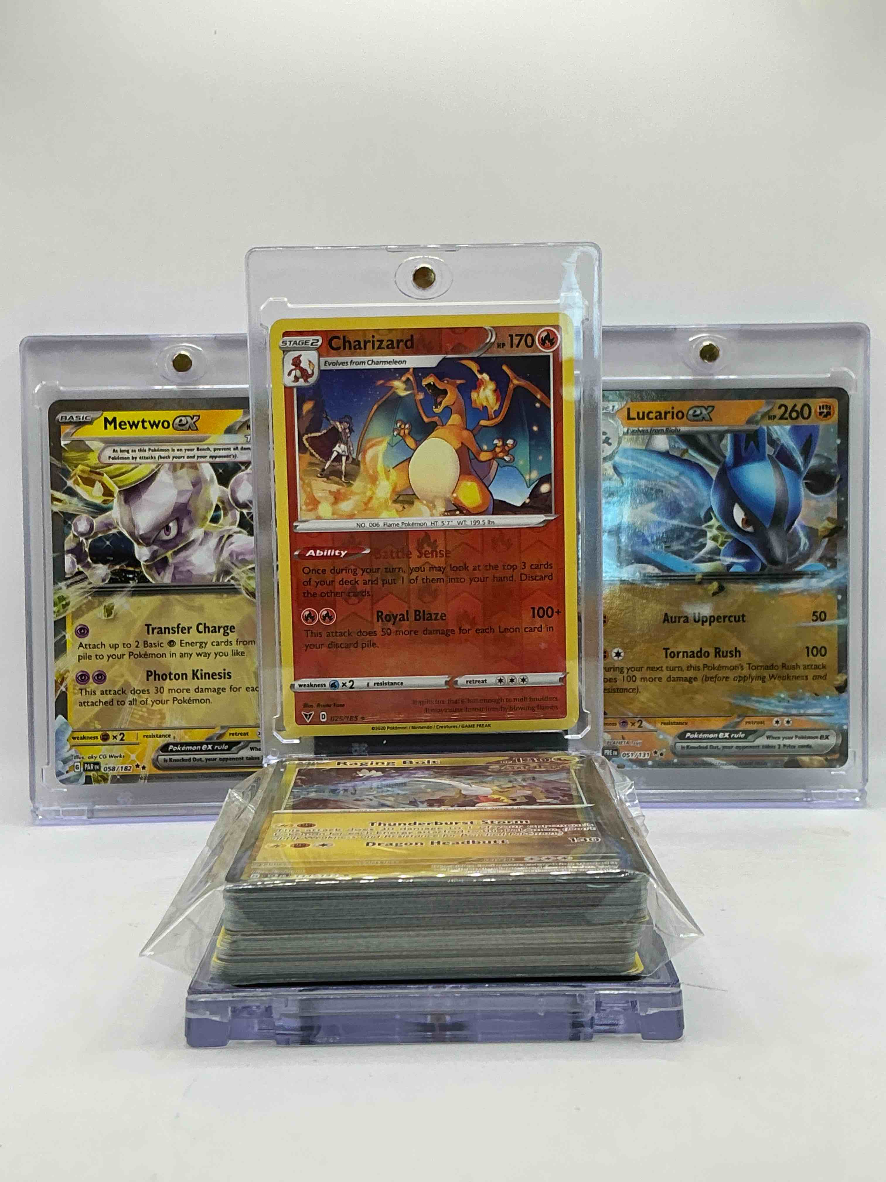 Pokémon Palooza! Charizard Holo, Mewtwo EX, Lucario EX & Pikachu Holo! Insane Quad Monster Cards! 50 Card Lot, Filled With Commons, Holos, Heroes & More! 