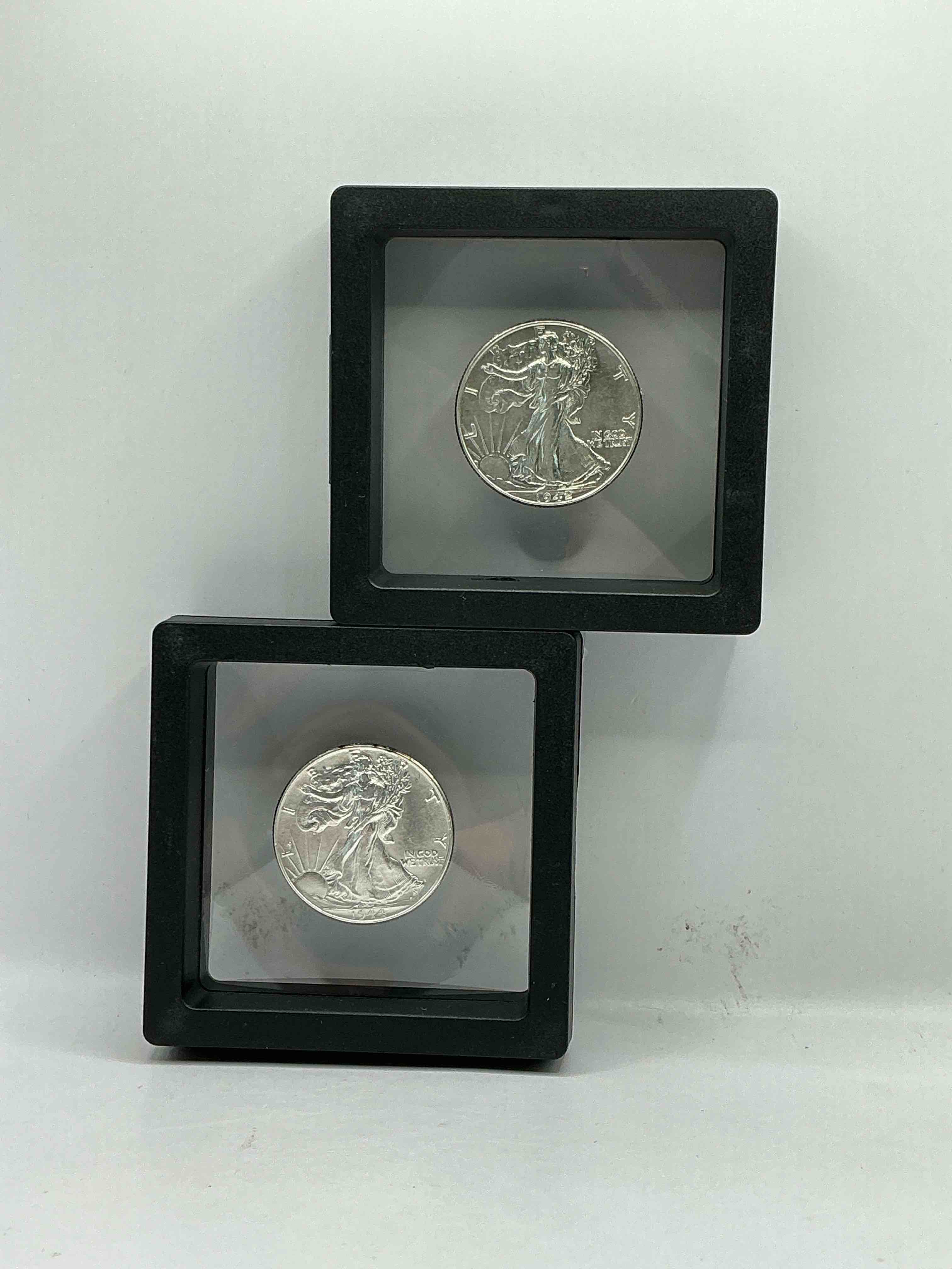 World War II Era Silver! Antique U.S. Silver! Liberty Walking Silver Half Dollar! This Striking Half Dollars Were Minted From 1916-1947 & Have Become Some Of The Most Collectible Coins In History! Here Are Striking Appears Circulated Examples From 1944 & 1942! Liberty Walking Coins Are 90% Fine U.S. Silver, A Great Investment In Precious Metal!