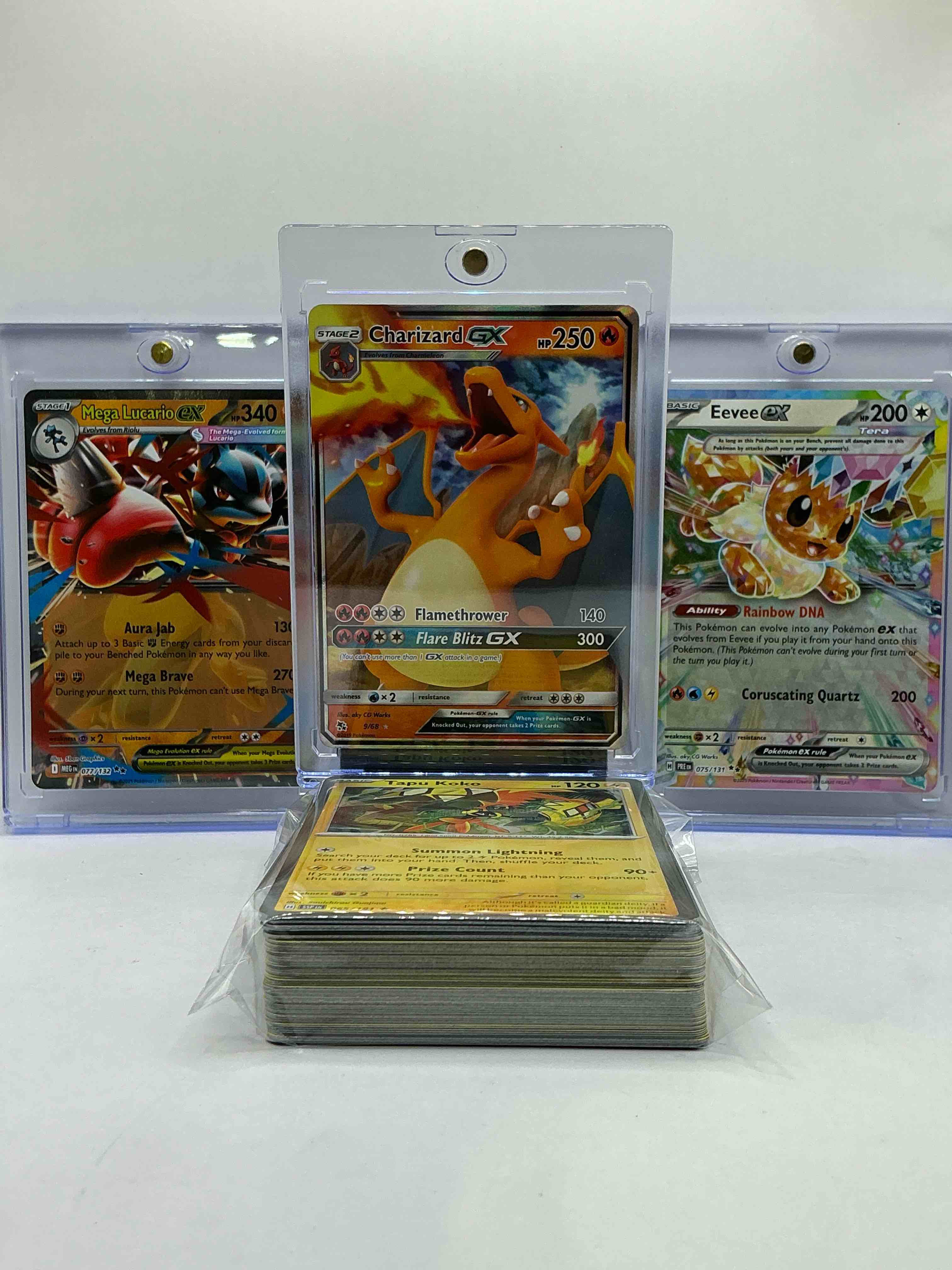 Charizard GX Rare Holo, Mega Lucario EX Holo, Eevee EX Holo & More! Insane 50 Card Pokémon Lot, Includes Commons, Holos, Legends & More!