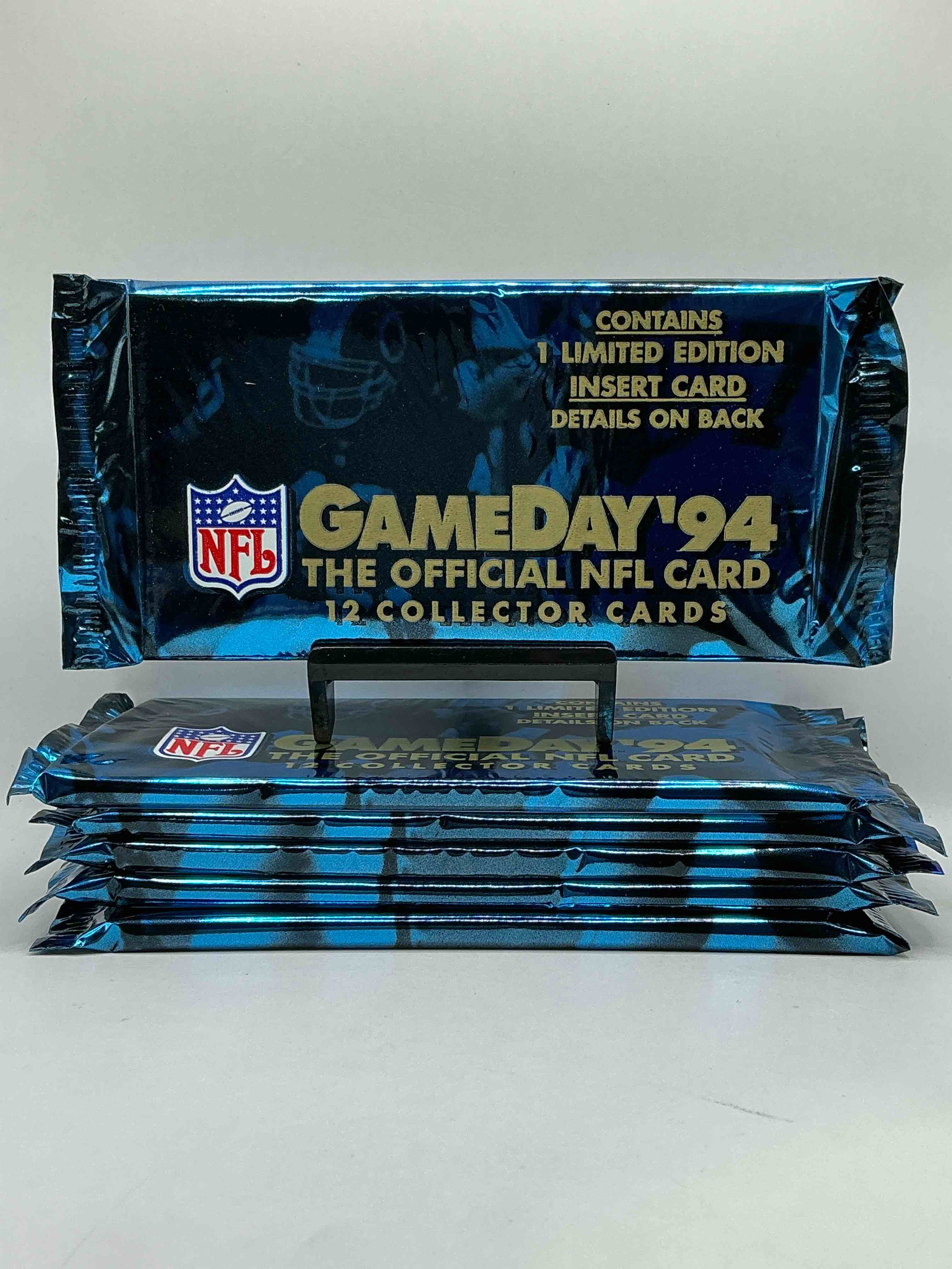 1994 NFL GAMEDAY Official NFL Cards! Contains 1 Limited Edition Insert Card, Look For Legends, Heroes, Hall Of Famers & More! Try To Collect All Four Limited Edition Insert Sets! Gamebreakers, Rookie Standouts, Second Year Star & Flashing Stars Cards!