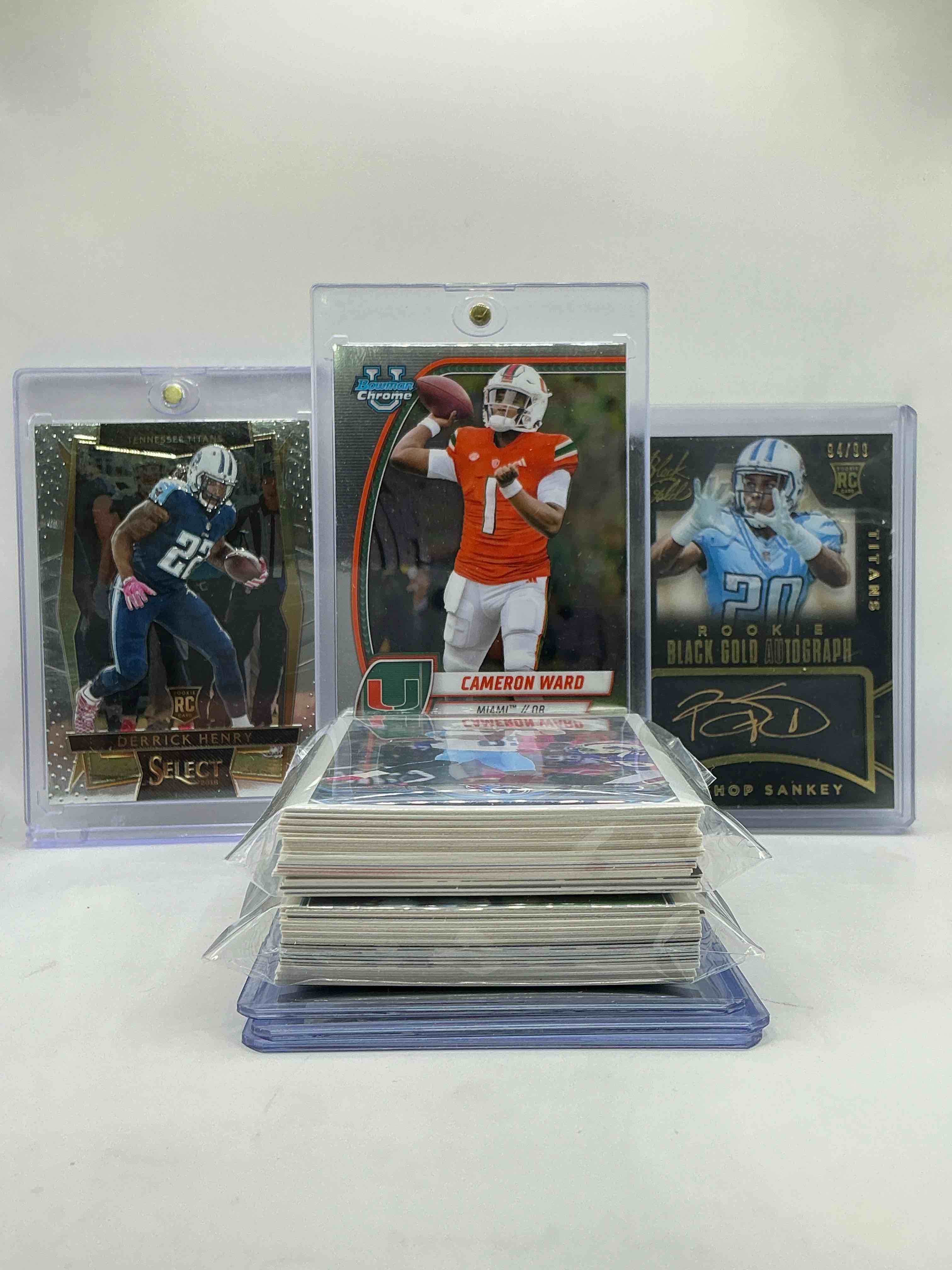 Tennessee Titans Rookies & Legends Lot! Bowman Chrome Cam Ward Rookie Card, Derrick Henry Select Rookie Card, Bishop Sankey Black Gold Autograph On Card Rookie & More! Insane 50 Card Lot, Filled With Rookies, Legends, Commons & More! Vintage & New!