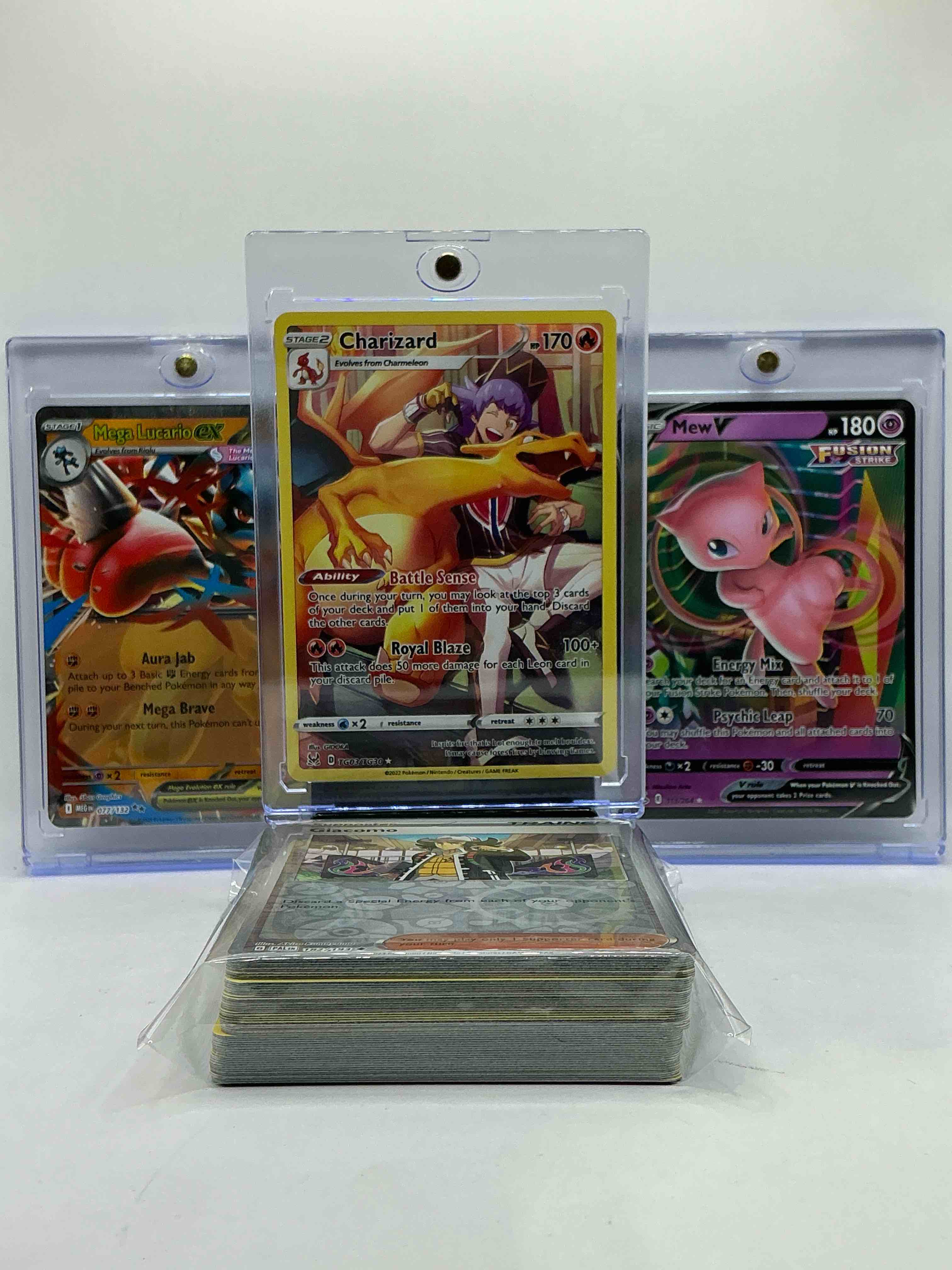 Charizard Rare Holo, Mew V & Mega Lucario EX Cards WOW! Pokémon Party! This 50 Card Lot Includes Commons, Holos, Legends & More! Perfect Time To Get Into The Hobby!