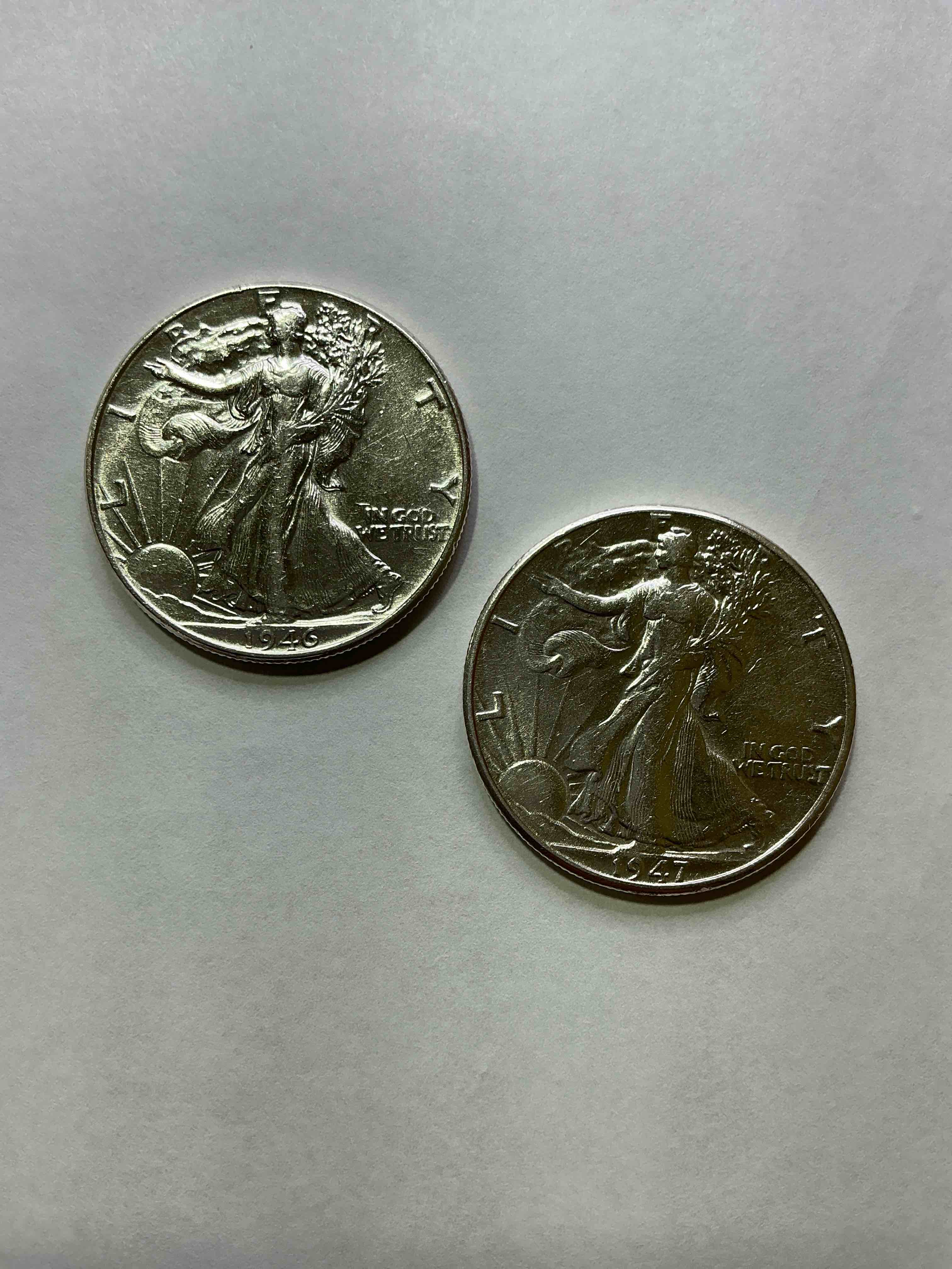 World War II Silver! Antique U.S. Silver! Liberty Walking Silver Fine U.S. Silver Half Dollar! This Striking Half Dollars Were Minted From 1916-1947 & Have Become Some Of The Most Collectible Coins In History! Here Is A Striking Circulated Example From 1946 & 1947! Appears Uncirculated! Liberty Walking Coins Are 90% Fine U.S. Silver, A Great Investment In Precious Metal!