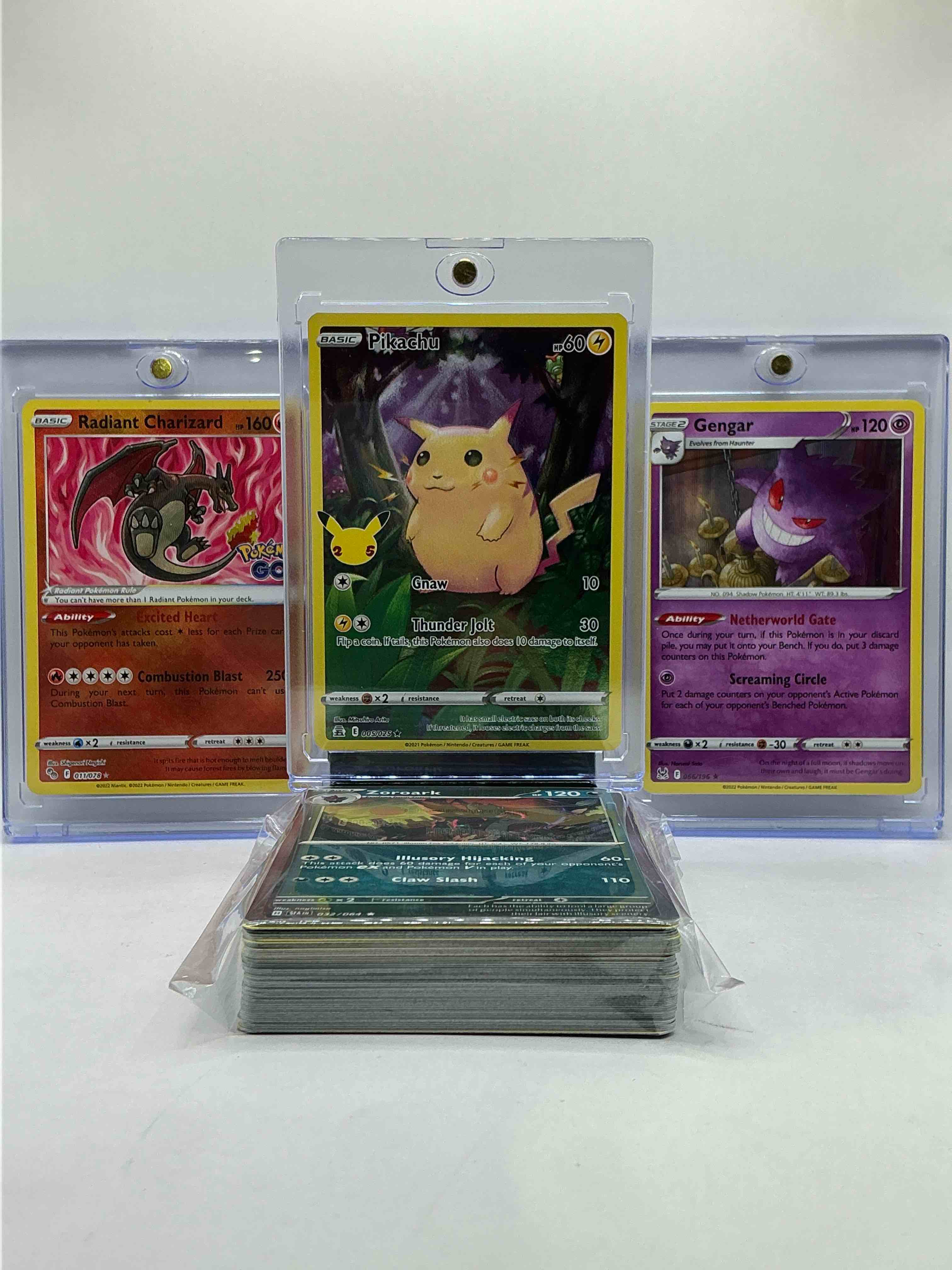 Pikachu Holo Thunder Jolt, Charizard Radiant Rare Holo, Gengar Holo & More! Insane Trio… Perfect Time To Get Into The Hobby! This 50 Card Lot Includes Holos, Legends, Commons & More!
