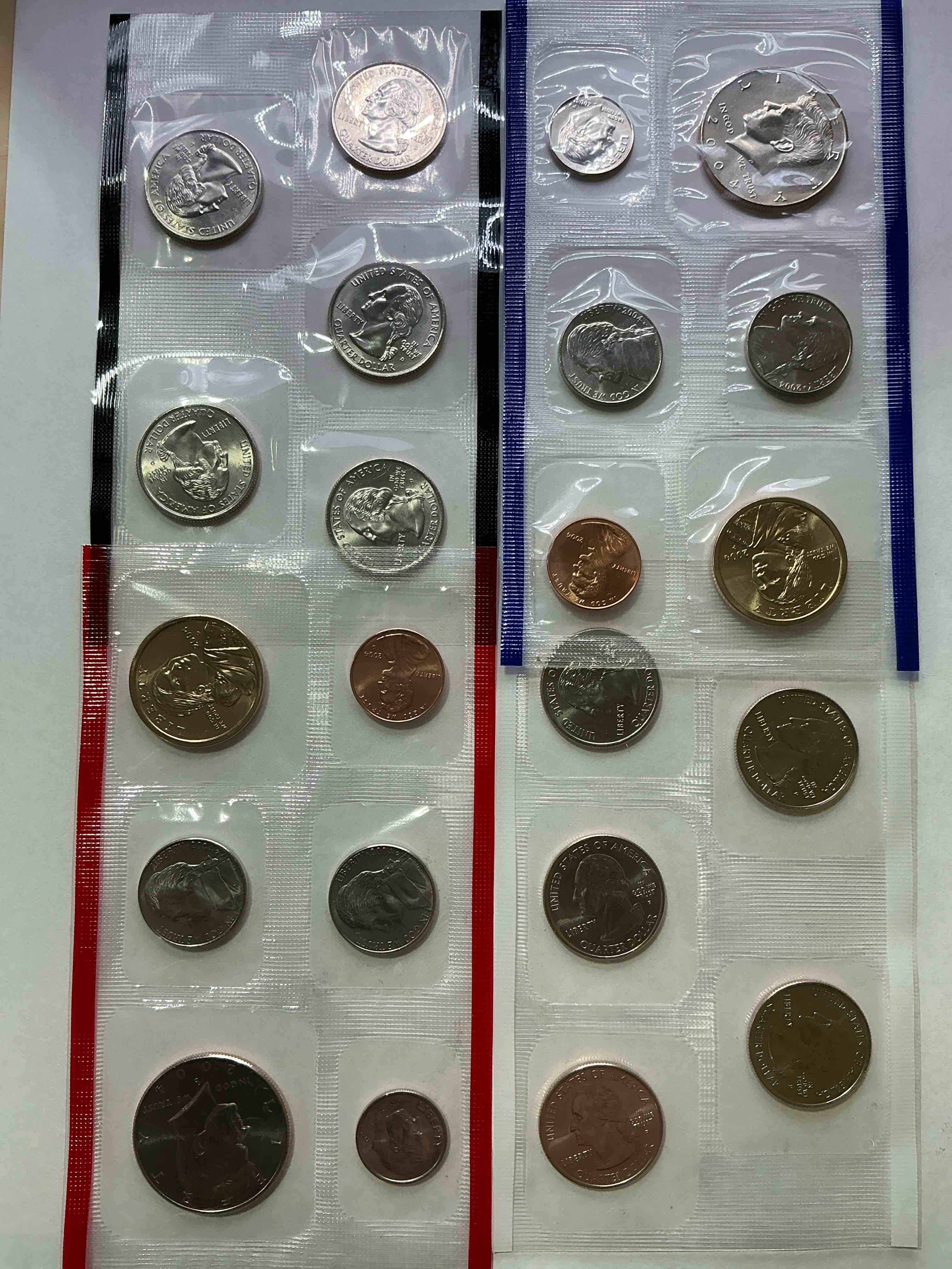 2004 Uncirculated Mint Set! 20 Coin Mint Set With State Quarters! Half Dollars, One Dollar Coins, Quarters, Nickels, Dimes & Pennies! 20 Coin Uncirculated Mint Set!