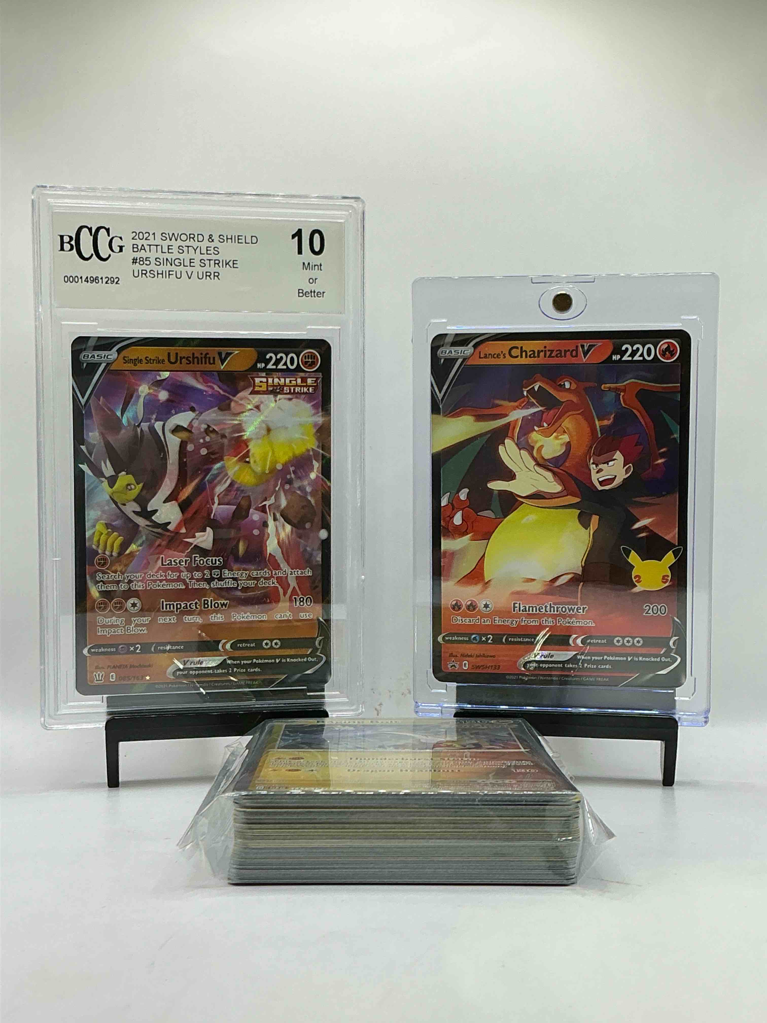 Gem Mint 10 Beckett Urshifu V & Charizard V Holo Combo WOW! This 50 Card Lot Consists Of Holos, Commons, Legends & More!