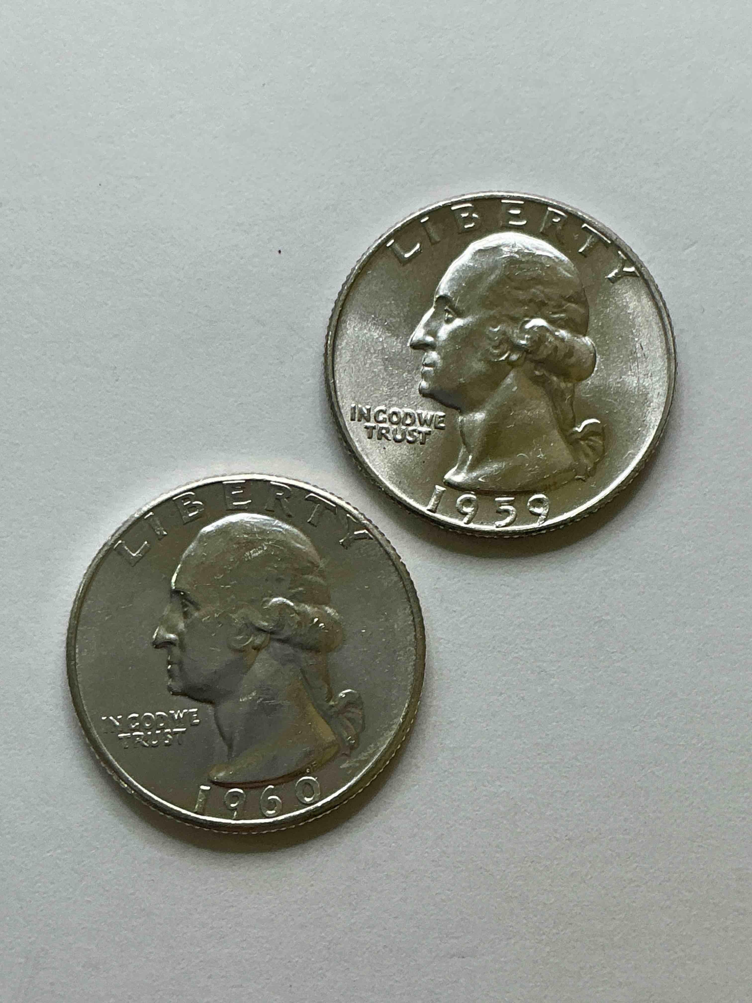 George Washington Brilliant Uncirculated Silver! Pre 1965 U.S. Quarter Dollar Coins Were Actually Silver, Here Are two Great Examples Of Awesome, Pristine George Washington Silver Quarters, Stunning & Uncirculated! Rare 1961 & 1959 Mints! Great For Investing In Precious Metals! These Coins Were Minted At 90% Silver and 10% Copper, Giving Them A Net Weight Of .18084 Ounces Of Pure Silver Per Coin! Very Hard To Find Uncirculated, Stunning! Invest In Fine U.S. Silver!