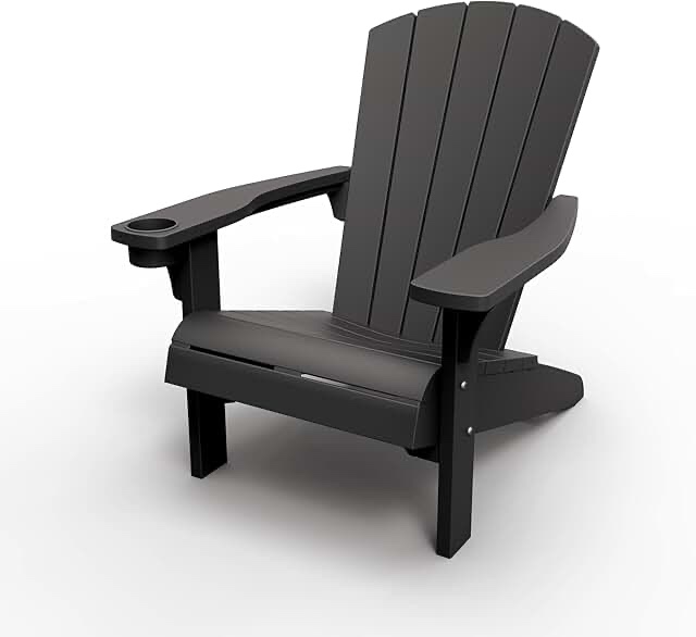 Keter Alpine Adirondack Resin Outdoor Furniture Patio Chairs with Cup Holder-Perfect for Beach, Pool, and Fire Pit Seating, Grey