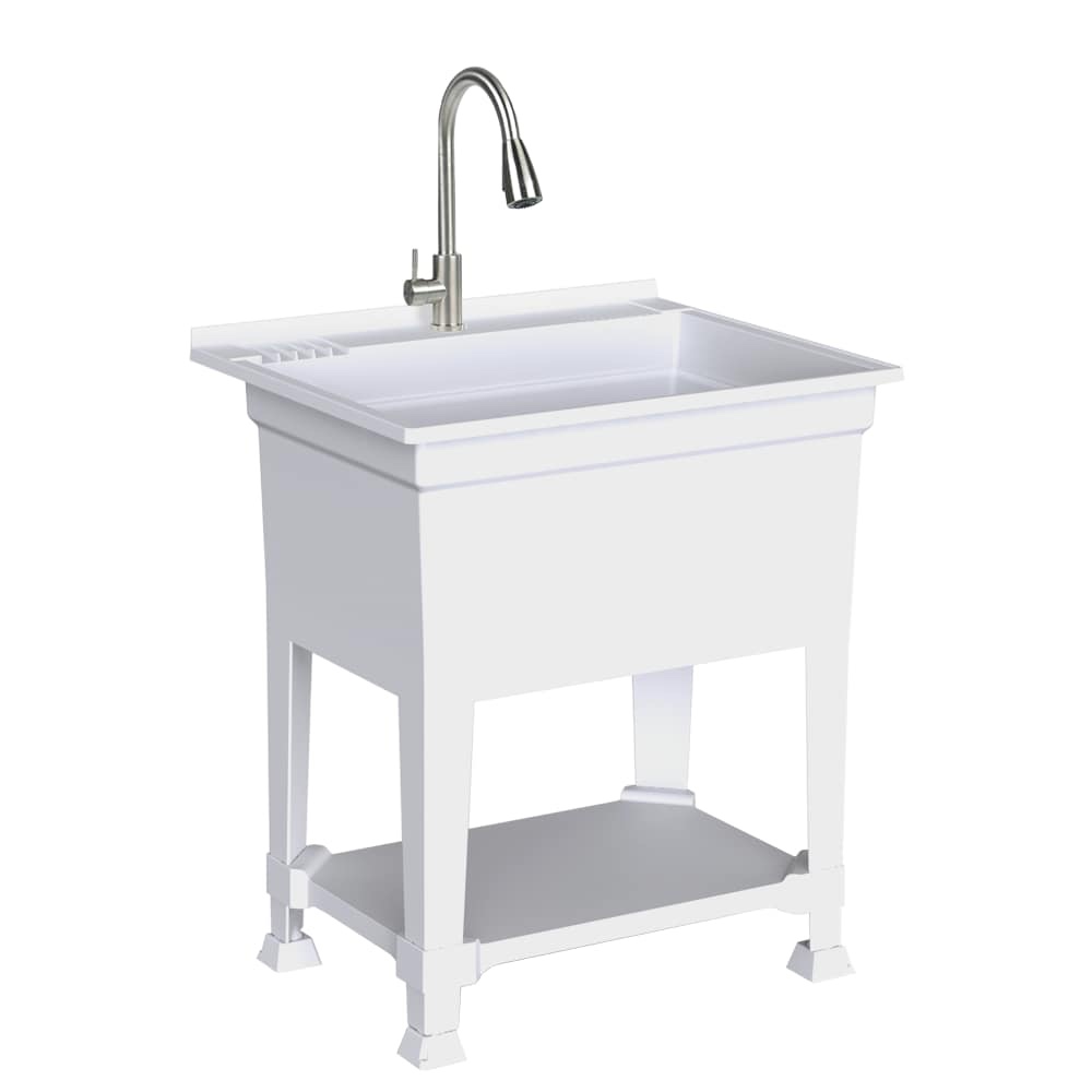 Project Source 30-in x 24-in 1-Basin White Freestanding Utility Tub with Cabinet, Drain, and Faucet