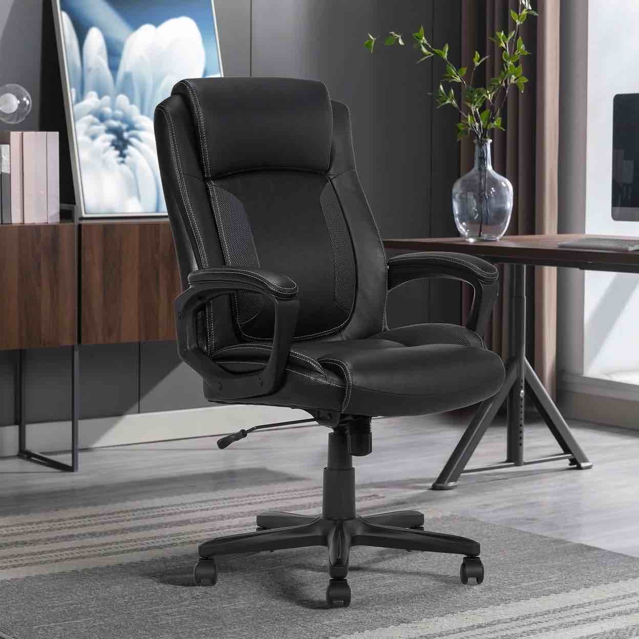 serta mid back lumber support and swivel office desk chair, black