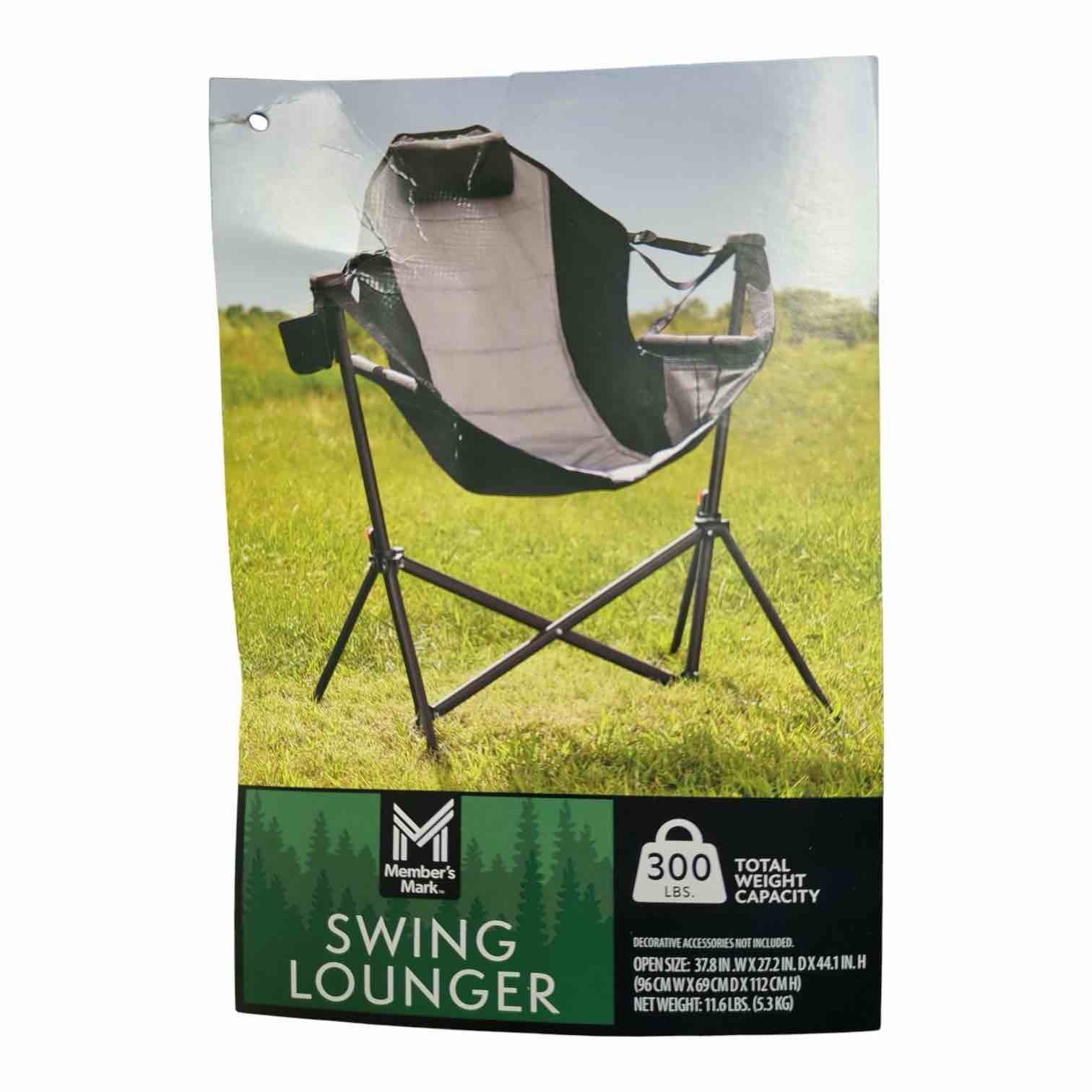 member's mark swing chair lounger, 300lb cap, black