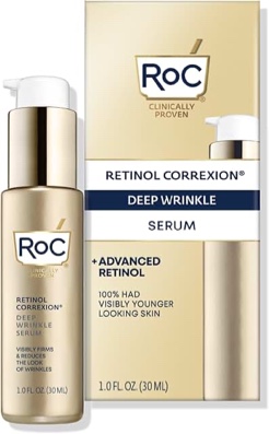 roc retinol correxion deep wrinkle retinol face serum with ascorbic acid, daily anti-aging skin care treatment for fine lines, dark spots, acne scars, 1 ounce (packaging may vary)exp 09112027