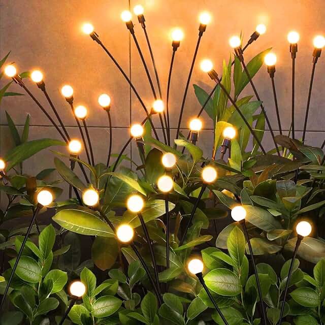 solar garden lights, 4 pack 32 led solar outdoor lights, outdoor decorations lights, solar swaying lights, firefly lights for patio pathway outdoor decor, big bulb solar swaying lights
