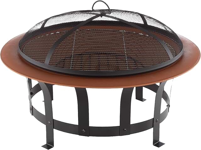 Pure Garden 50-LG1204 30” Outdoor Deep Fire Pit-Round Large Colored Steel Bowl, Mesh Spark Screen, Log Poker & Grilling Grate-Patio Wood Burning, Copper and Black