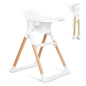 Munchkin Float Baby High Chair, Foldable and Easy to Clean, for Babies and Toddlers, White with Wooden Legs