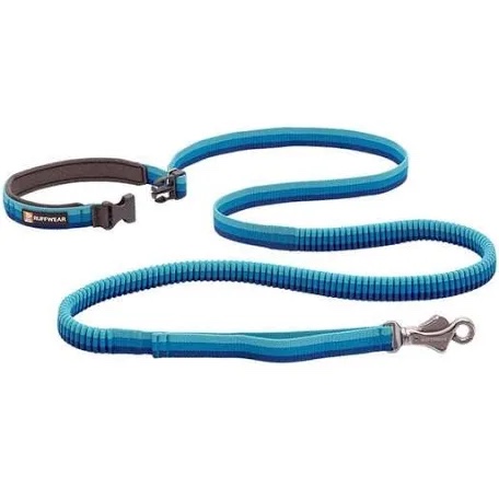 RUFFWEAR, Roamer Bungee Dog Leash, Hand-Held or Waist-Worn Extending Lead, Blue Atoll, 7.3'-11' 