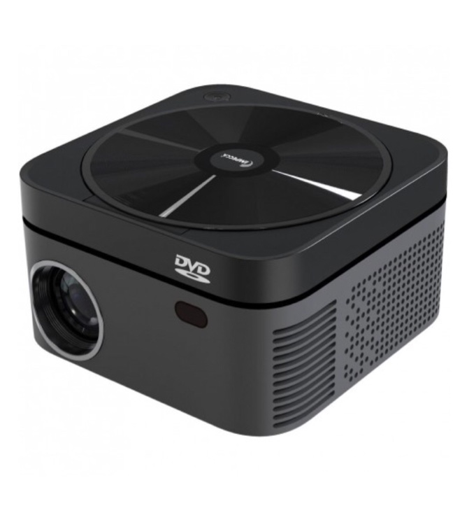 Portable Home Theater Projector with Built-in DVD, 110 ANSI Lumens, 720P, up to 120” - Black