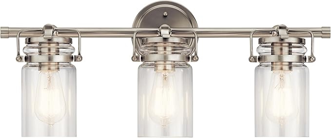 Kichler Brinley 24 3 Light Brushed Nickel Vanity Light with Clear Glass Shades