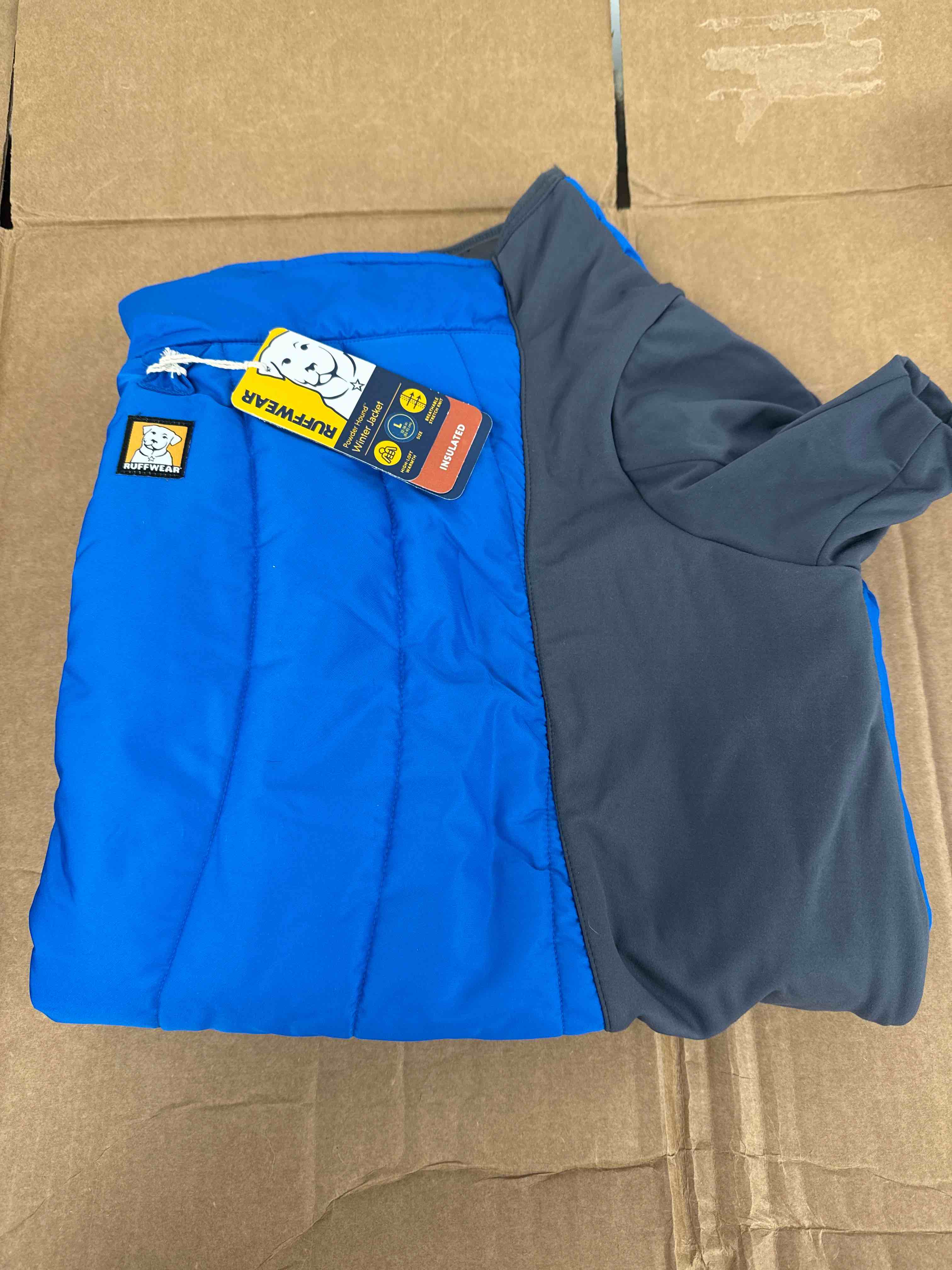 Condition photo showing Good Condition for Ruffwear, Powder Hound Insulated, Water Resistant Cold Weather Jacket for Dogs, Blue Pool, Large