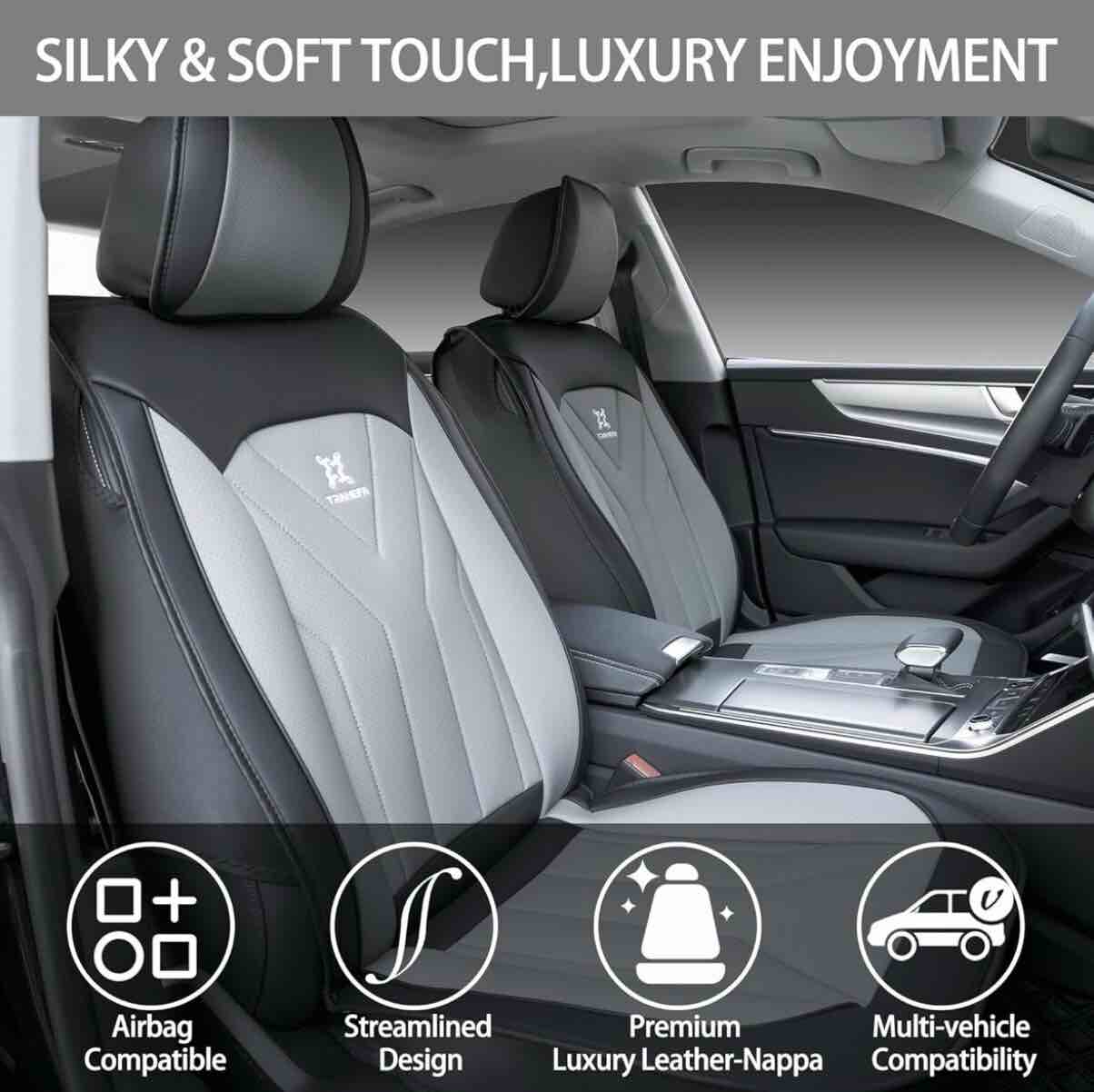 trahefa 2pck front seat covers Nappa leather car seat black and grey