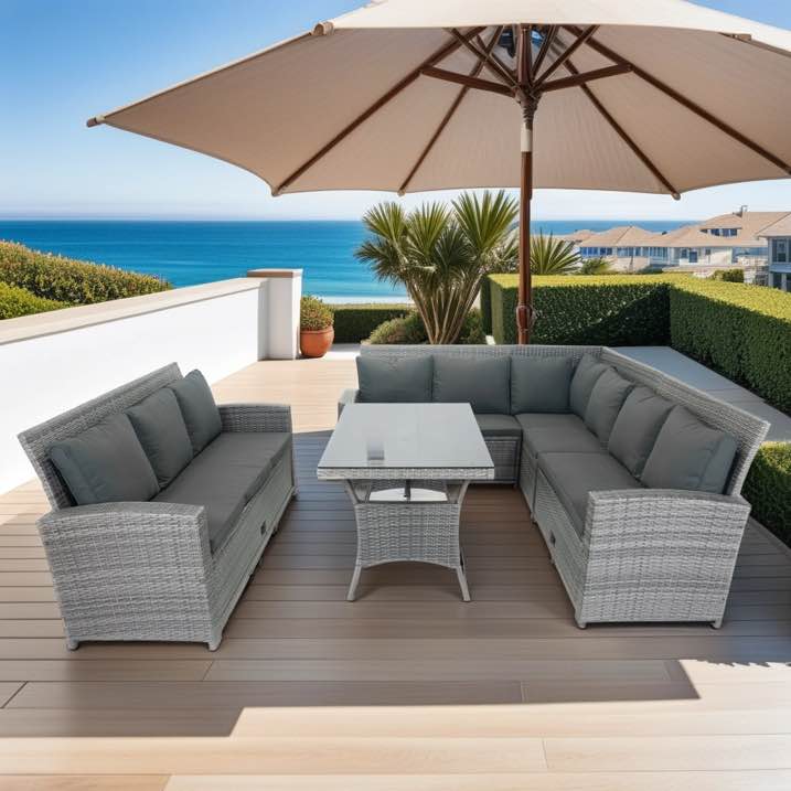 ( incomplete 4 boxes of 5)(missing 3 of 5 and 5 of 5 ) 5-Piece Outdoor Sectional Wicker Patio Conversation Set, 9 Seater Patio Furniture Set with 3 Storage Under Seat, Morden Furniture Couch Set for Patio Deck Garden.