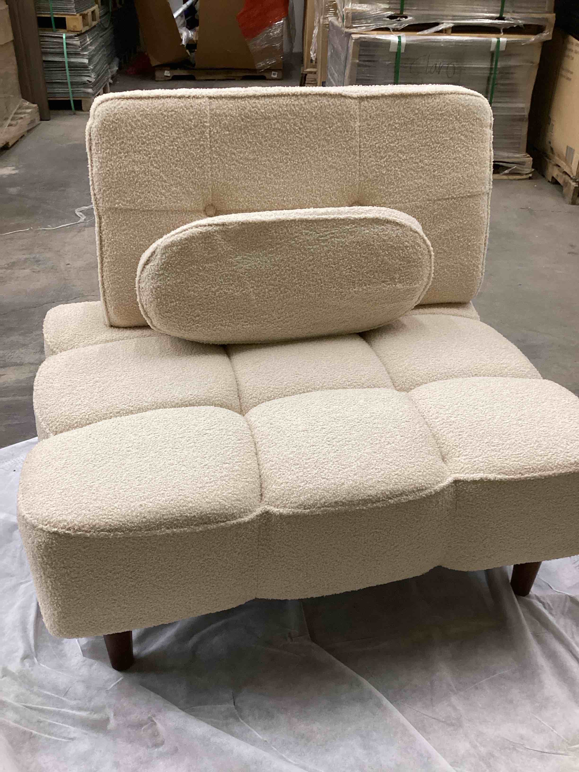 Beige Teddy Fabric Sofa with Brown Legs