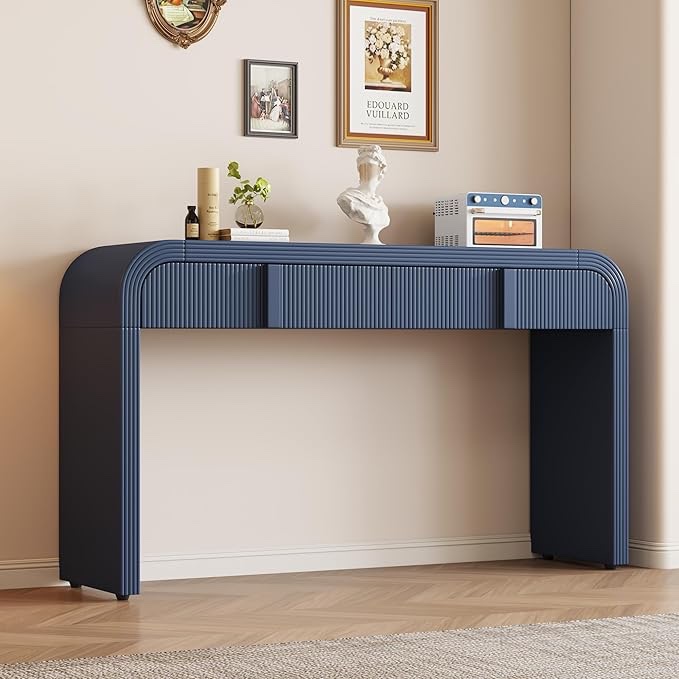 Harper & Bright Designs Unique Modern Rounded Silhouette and Smooth Surface Console Table with 2 Drawers for Living Room and Entryway(Navy Blue)