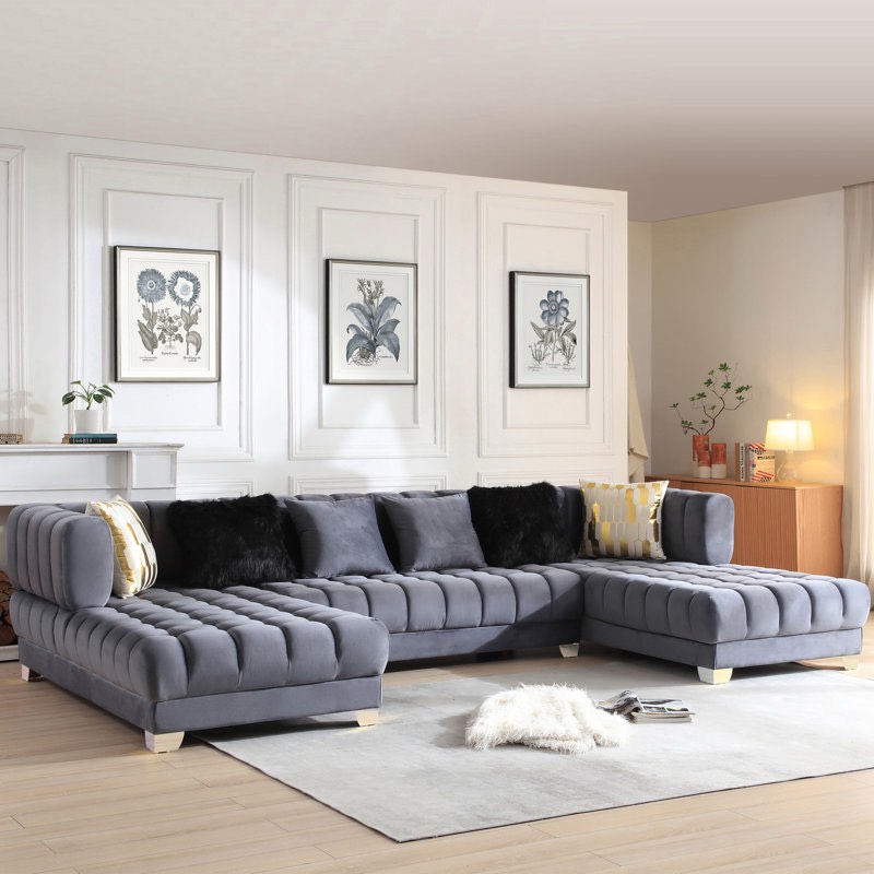 keiraleigh 3 pieces velvet sectional grey(incomplet)