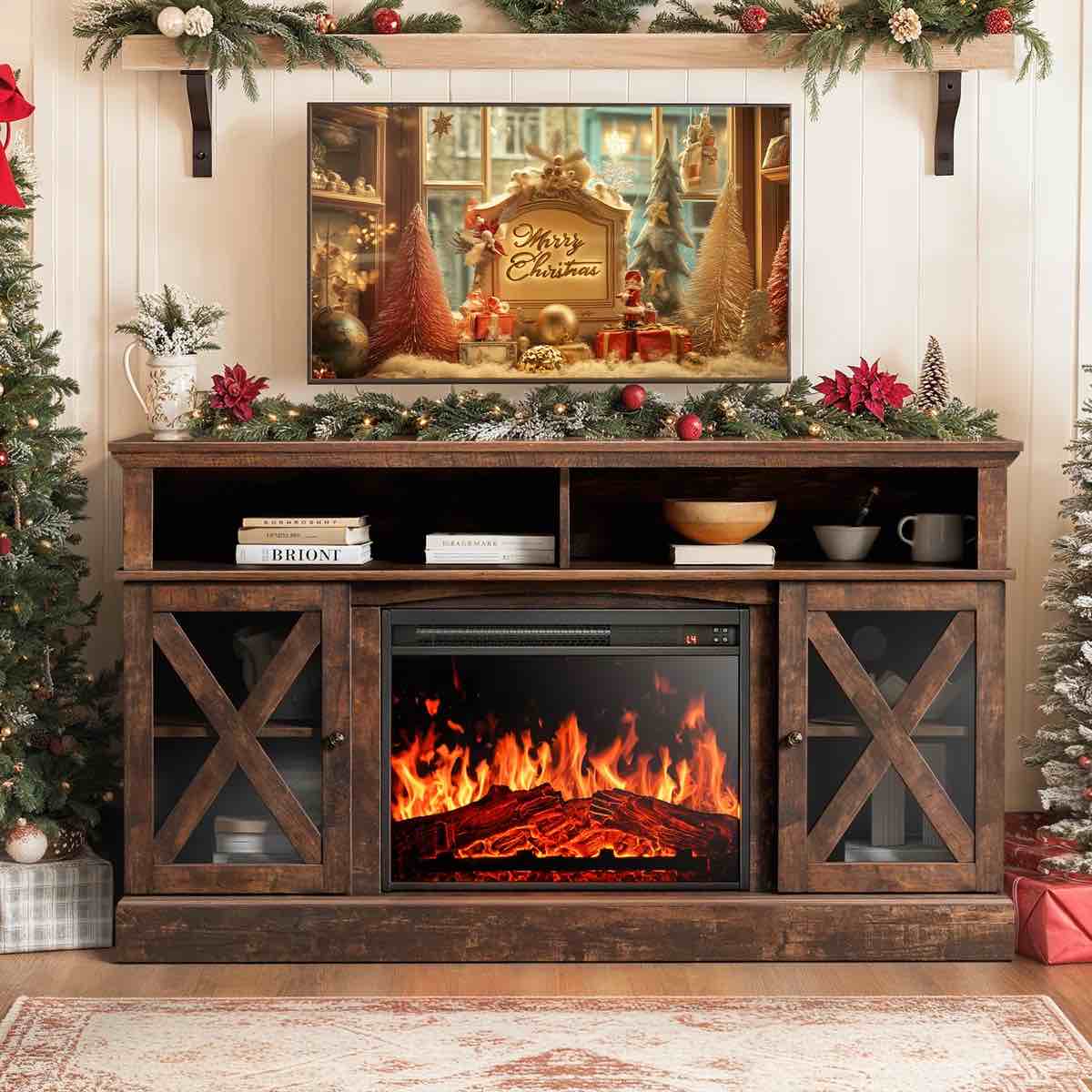 Jinora TV Stand For TVs Up To 75" With Electric Fi2e11 1e Included,