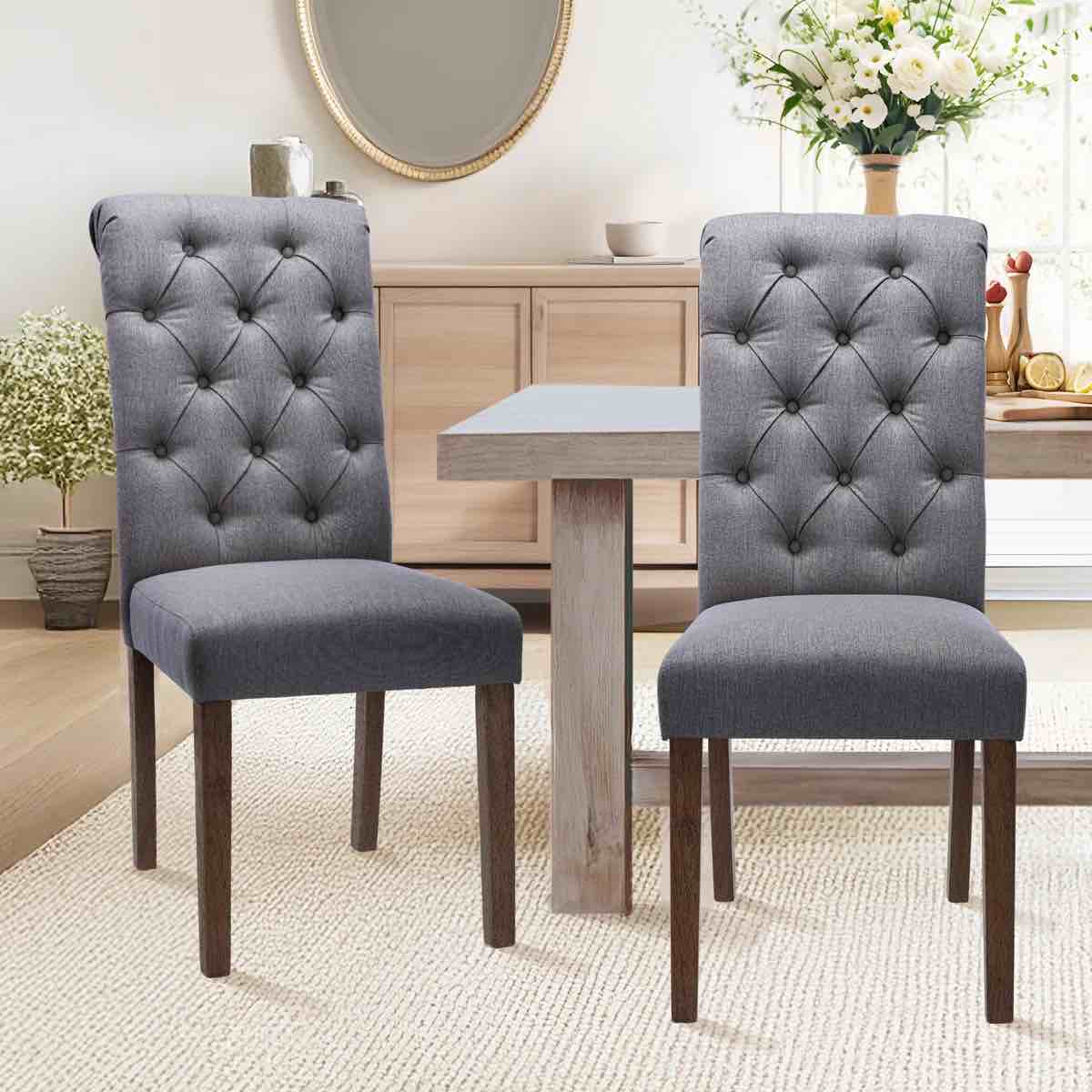 Artemisla tufted upholstered wooden dining chairs set de 2 grey