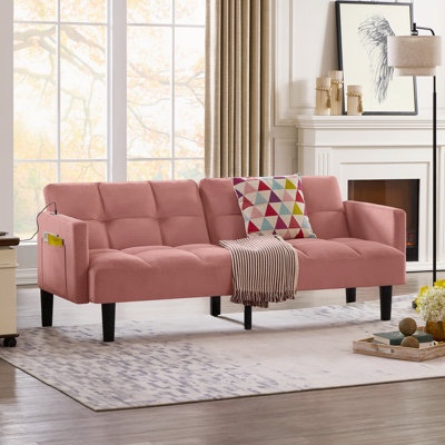 velvet futon couch convertible folding sofa bed pink