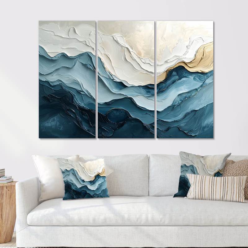 White And Blue Marble Wave II - Coastal Waves Wall Art Print Set